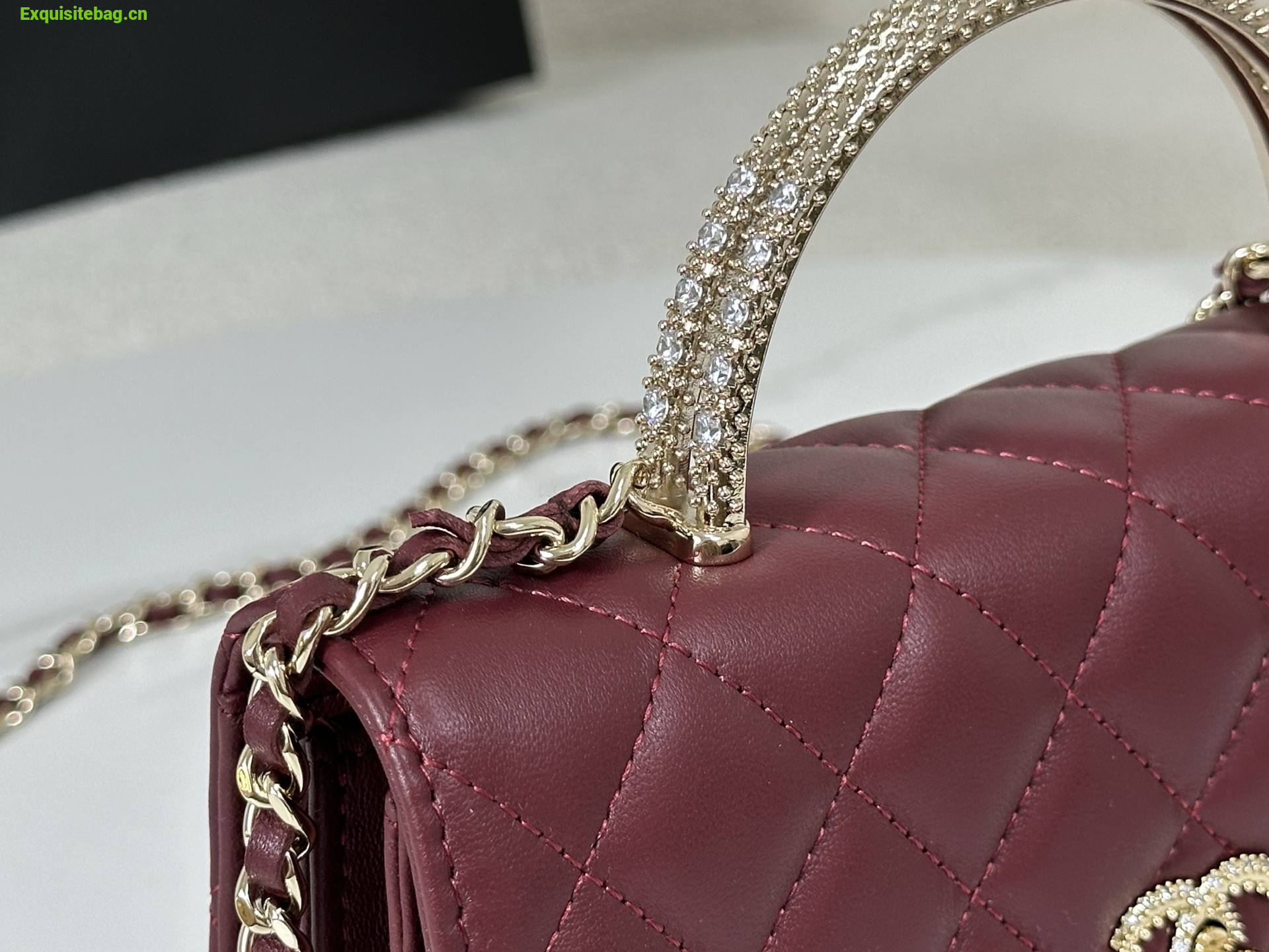 Chanel Lambskin Quilted Pick Me Up Wallet On Chain WOC Burgundy