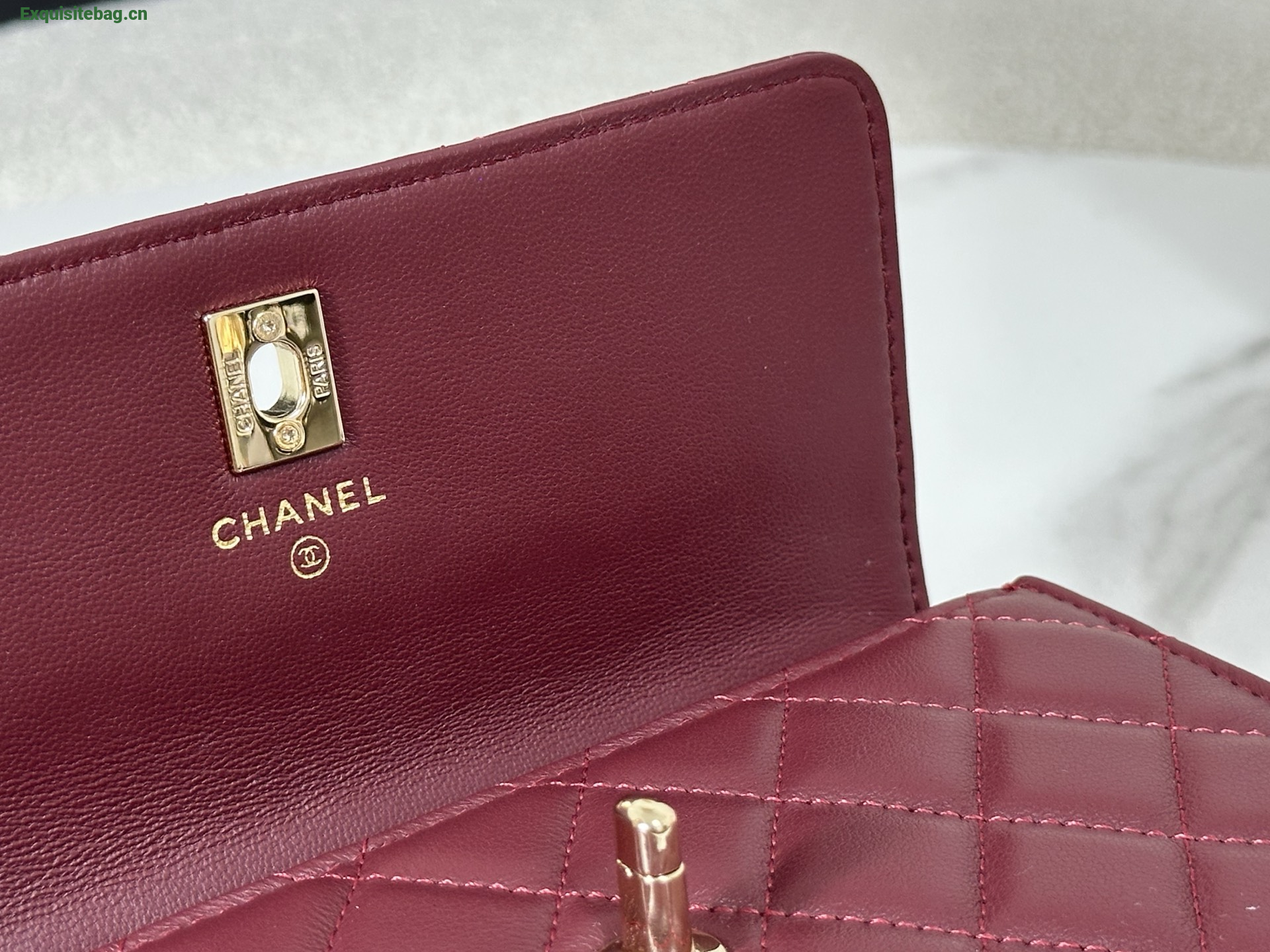Chanel Lambskin Quilted Pick Me Up Wallet On Chain WOC Burgundy