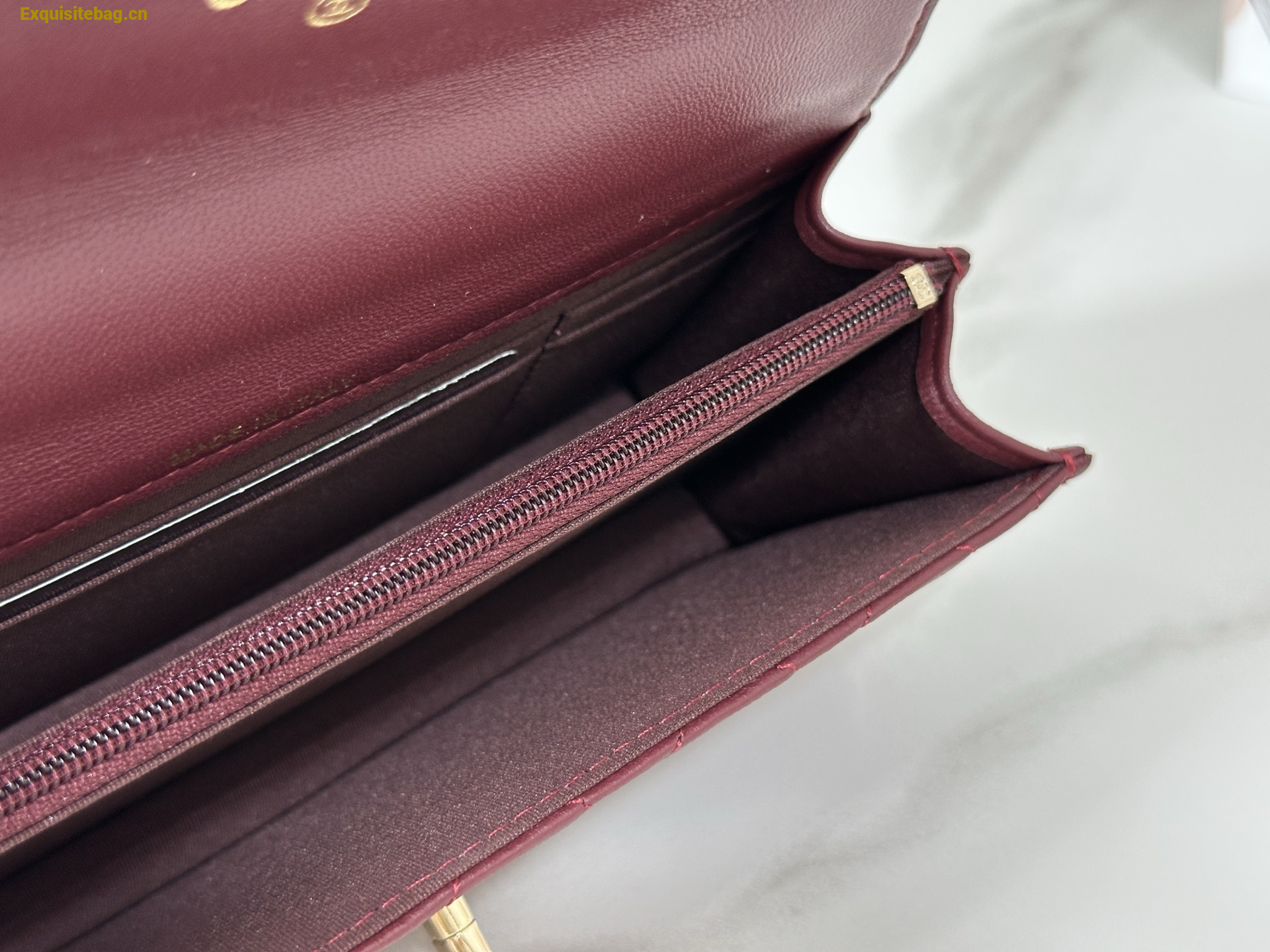 Chanel Lambskin Quilted Pick Me Up Wallet On Chain WOC Burgundy