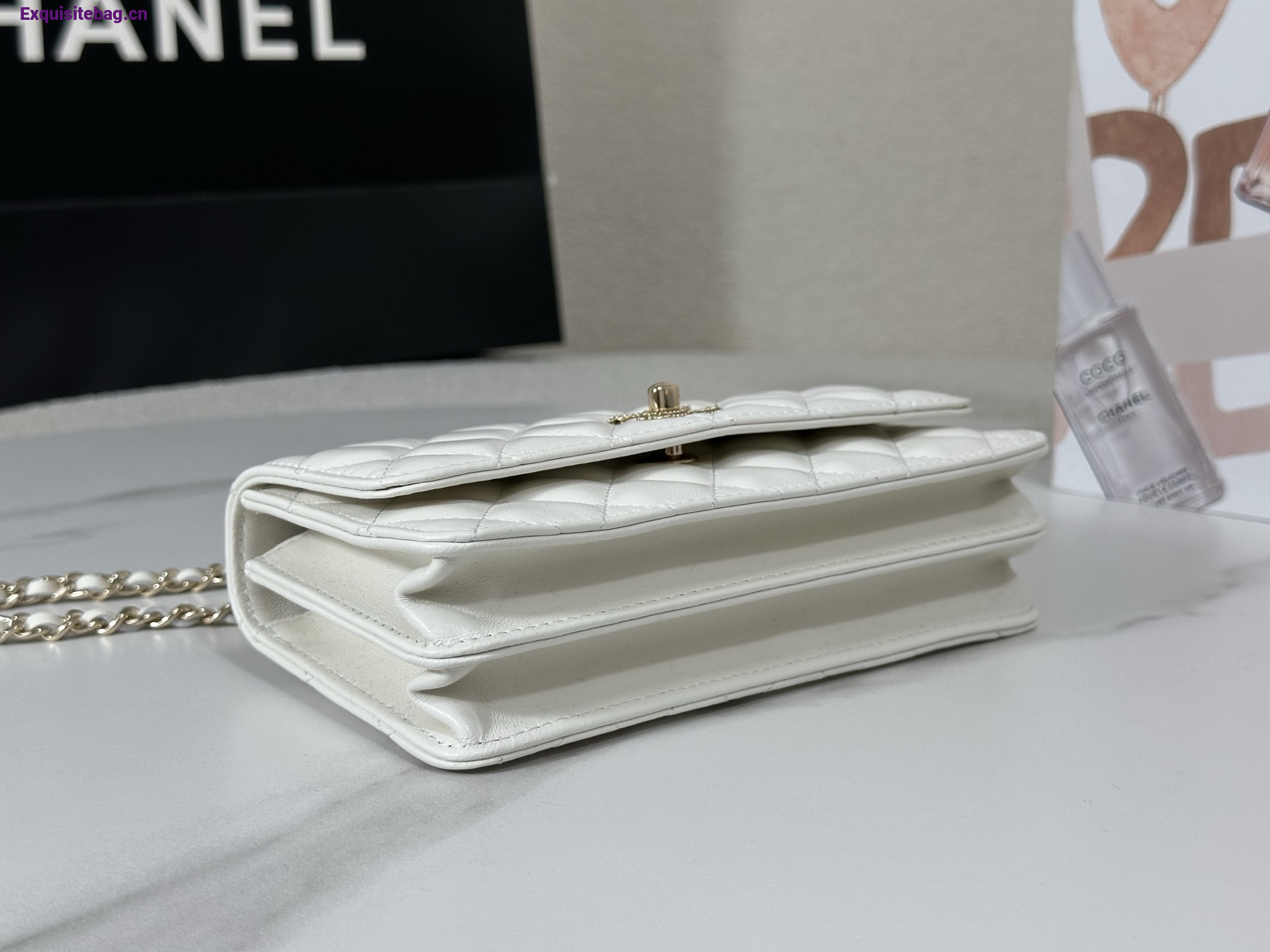 Chanel Lambskin Quilted Pick Me Up Wallet On Chain WOC White