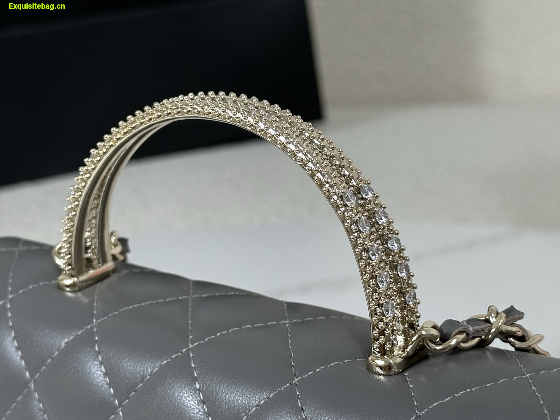 Chanel Lambskin Quilted Pick Me Up Wallet On Chain WOC Grey