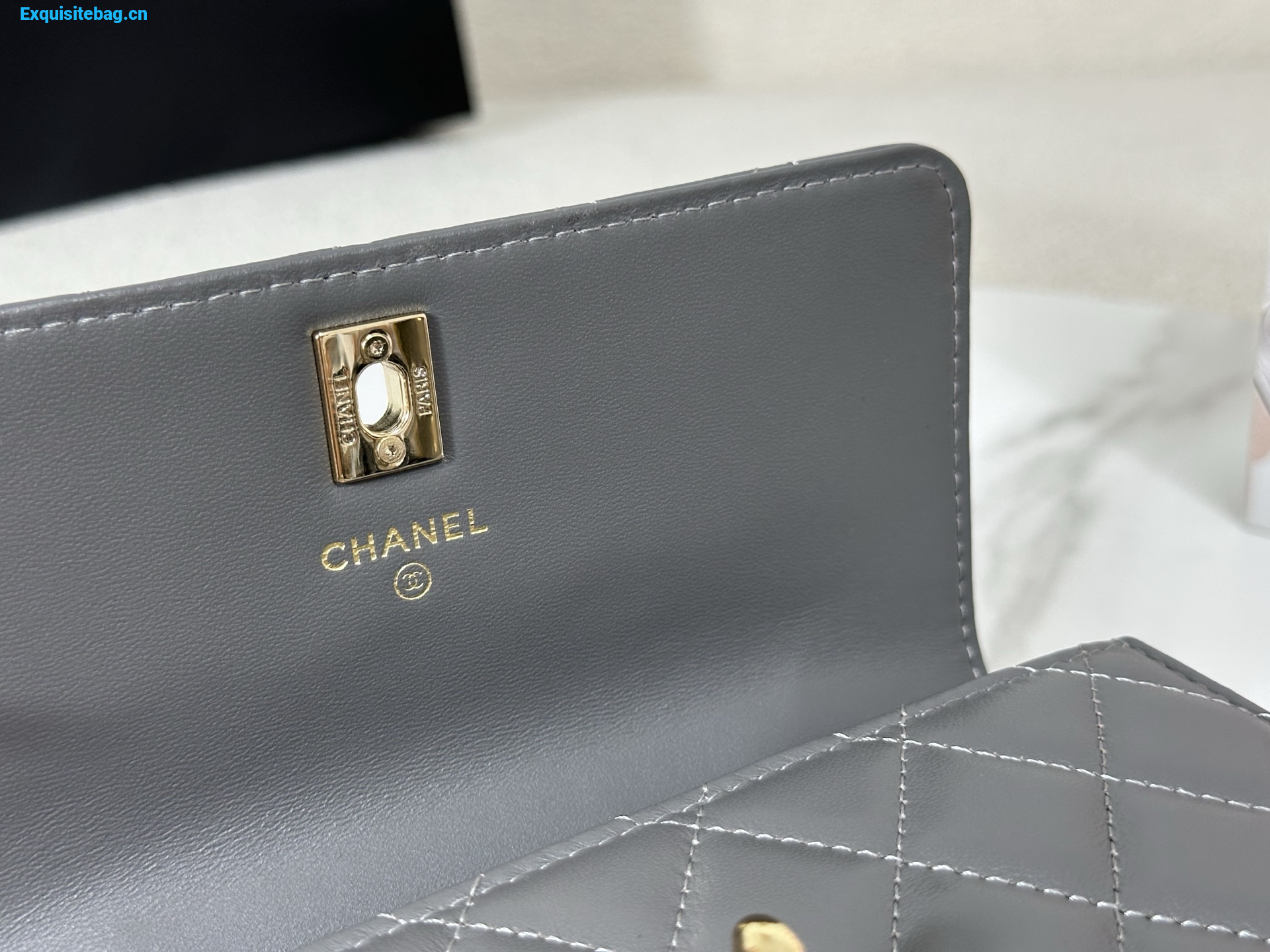 Chanel Lambskin Quilted Pick Me Up Wallet On Chain WOC Grey