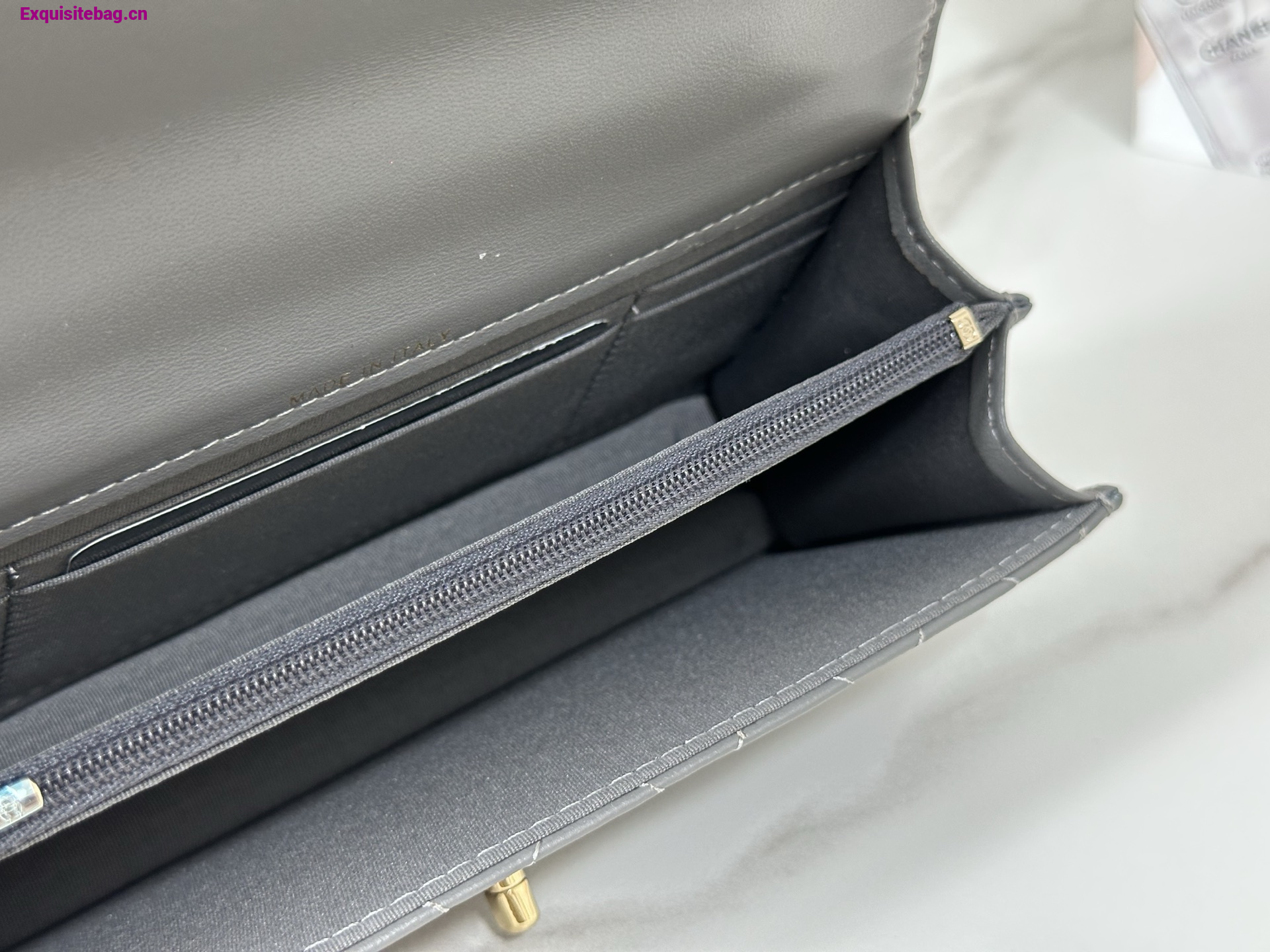 Chanel Lambskin Quilted Pick Me Up Wallet On Chain WOC Grey