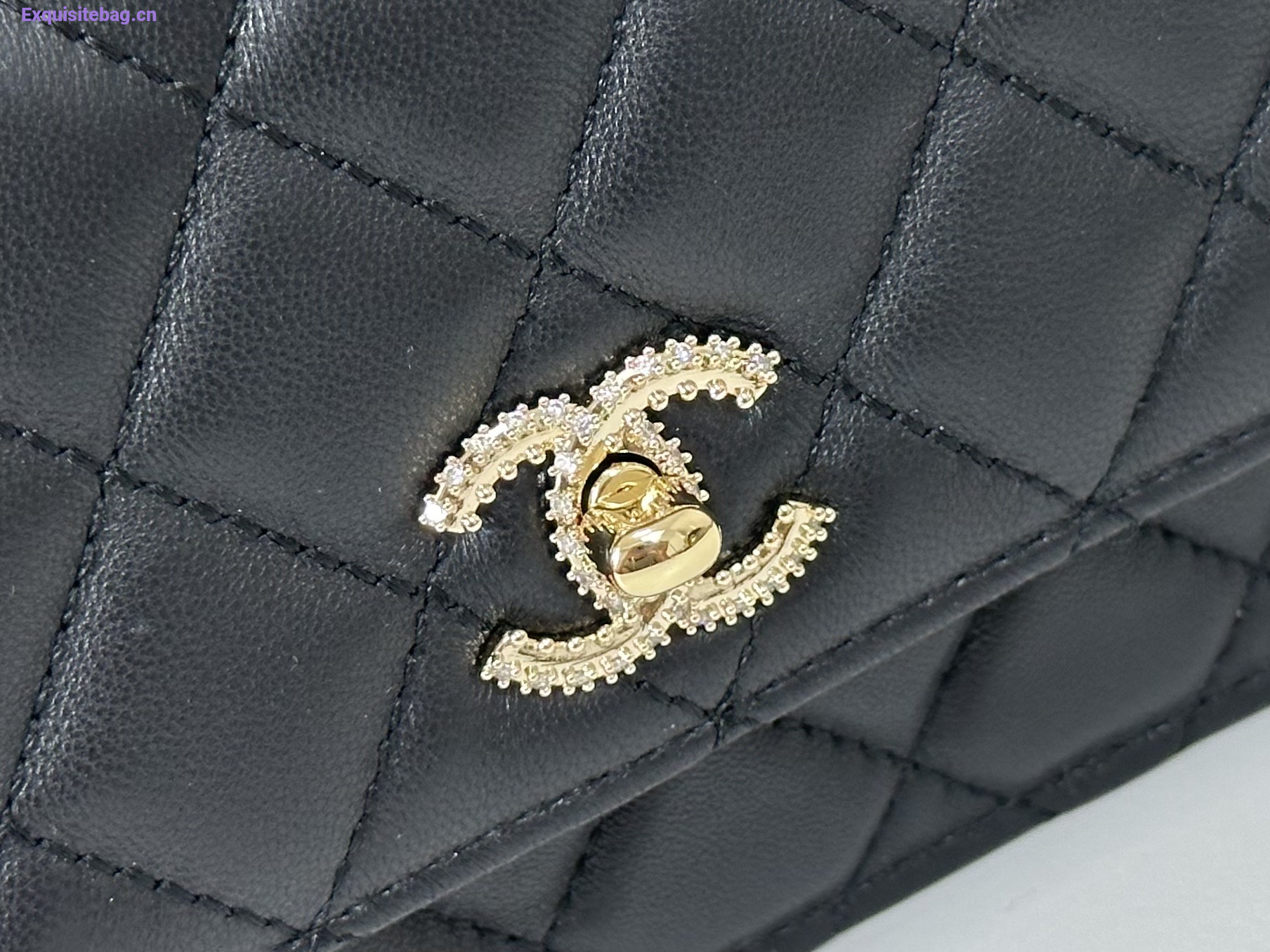 Chanel Lambskin Quilted Pick Me Up Wallet On Chain WOC Black