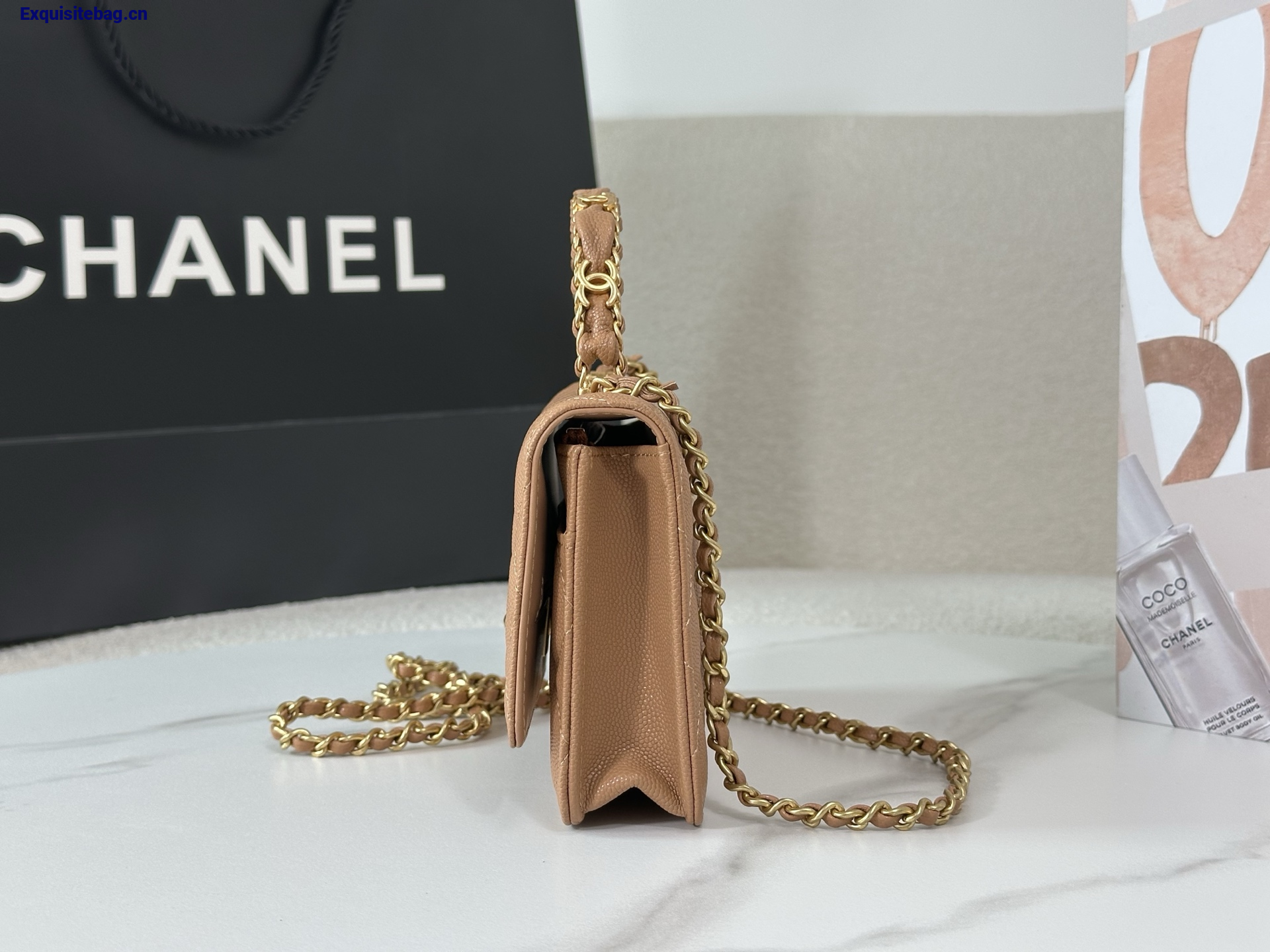 Chanel Caviar Quilted Wallet On Chain WOC Beige