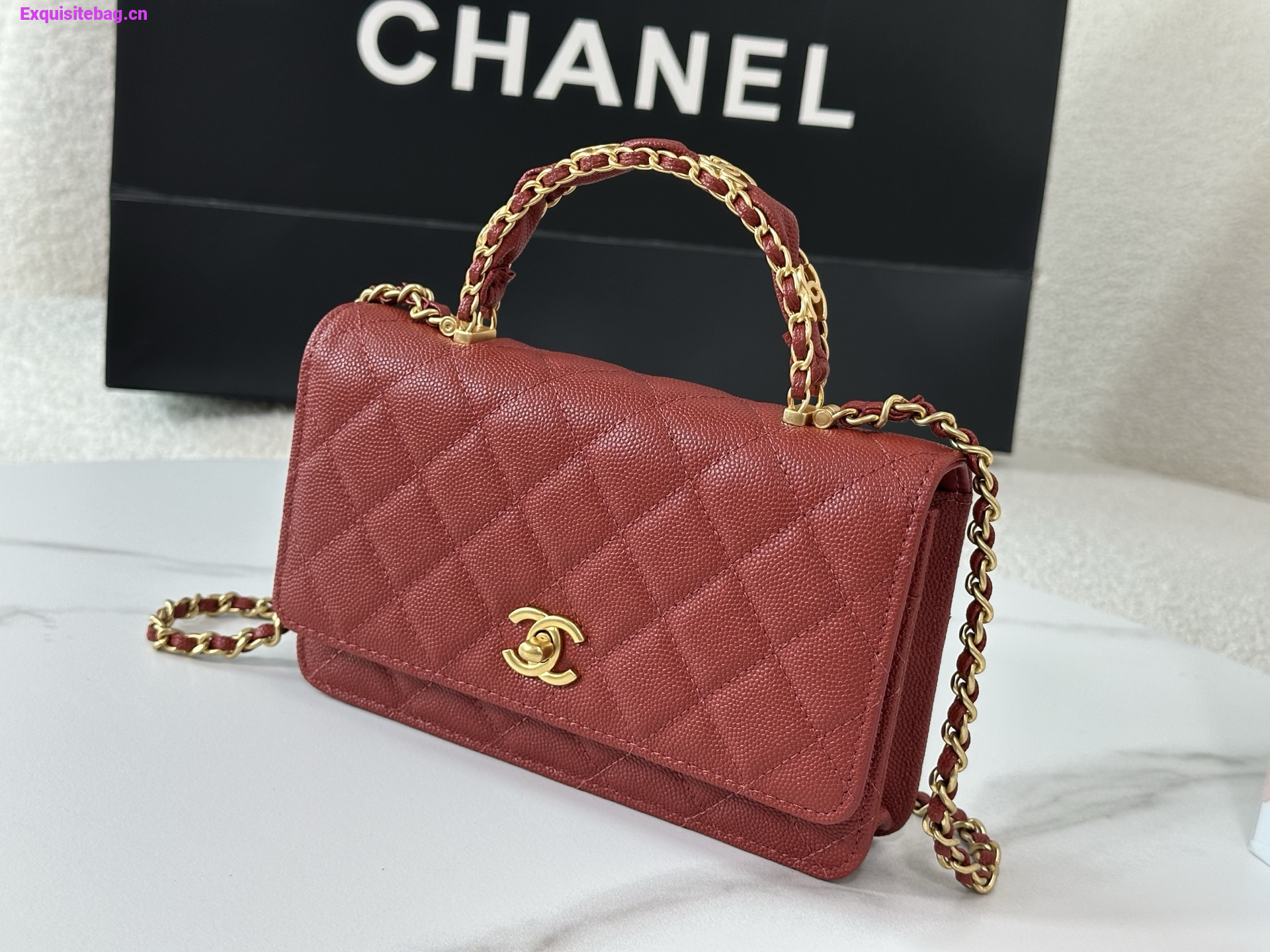 Chanel Caviar Quilted Wallet On Chain WOC Burgundy