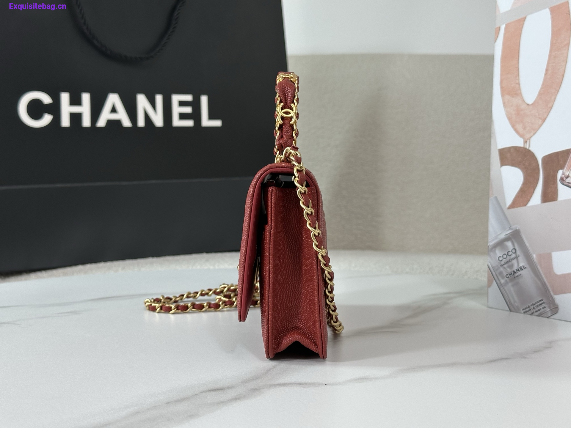 Chanel Caviar Quilted Wallet On Chain WOC Burgundy