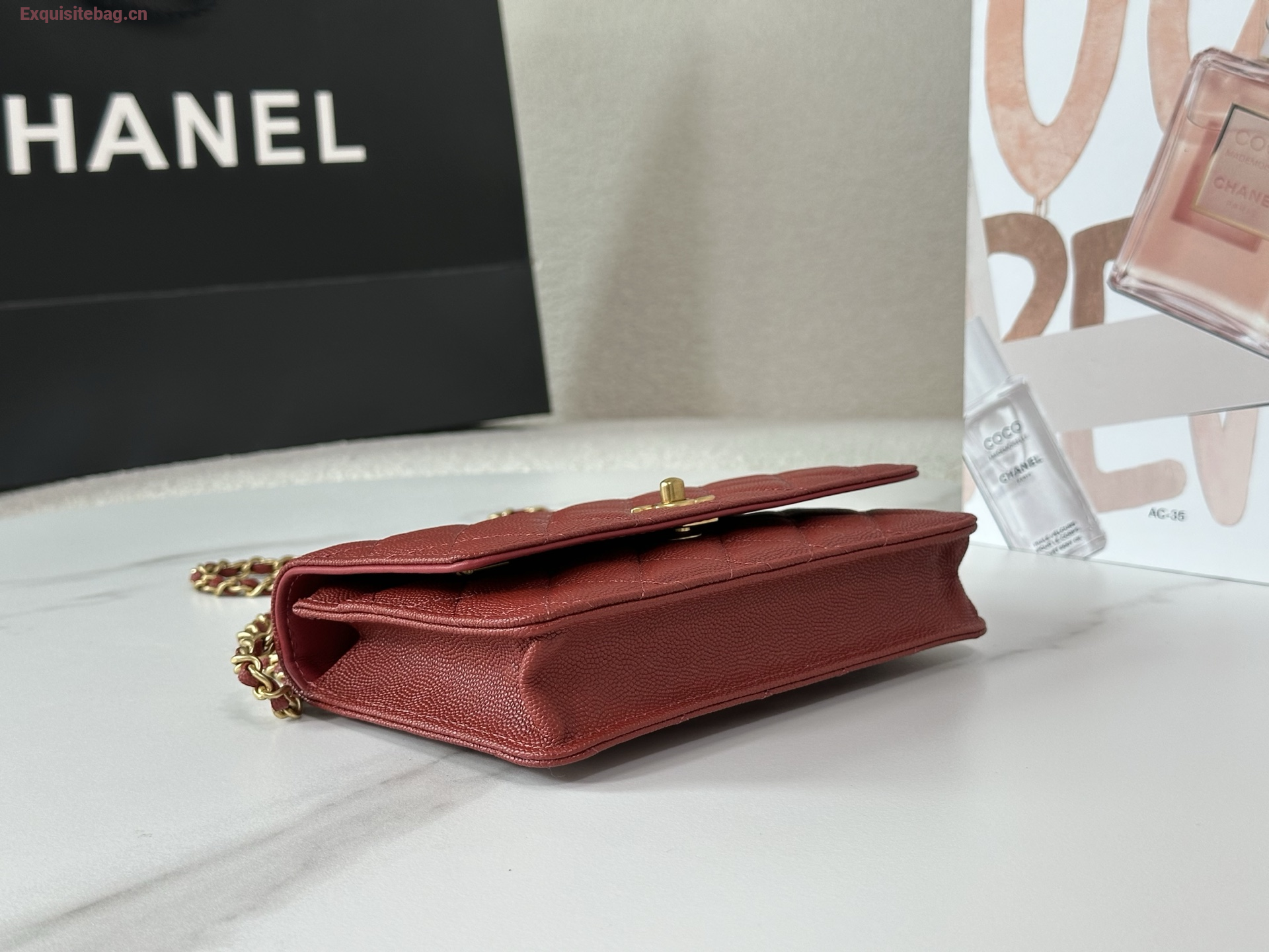 Chanel Caviar Quilted Wallet On Chain WOC Burgundy