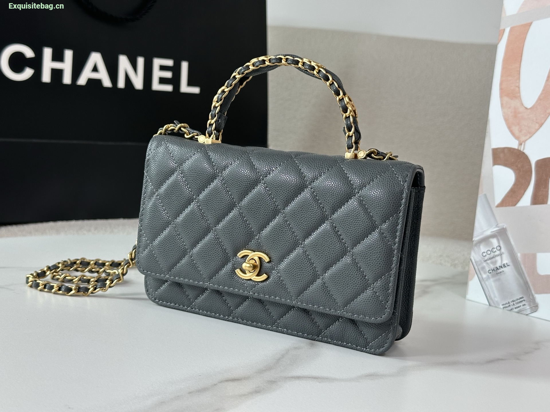 Chanel Caviar Quilted Wallet On Chain WOC Grey