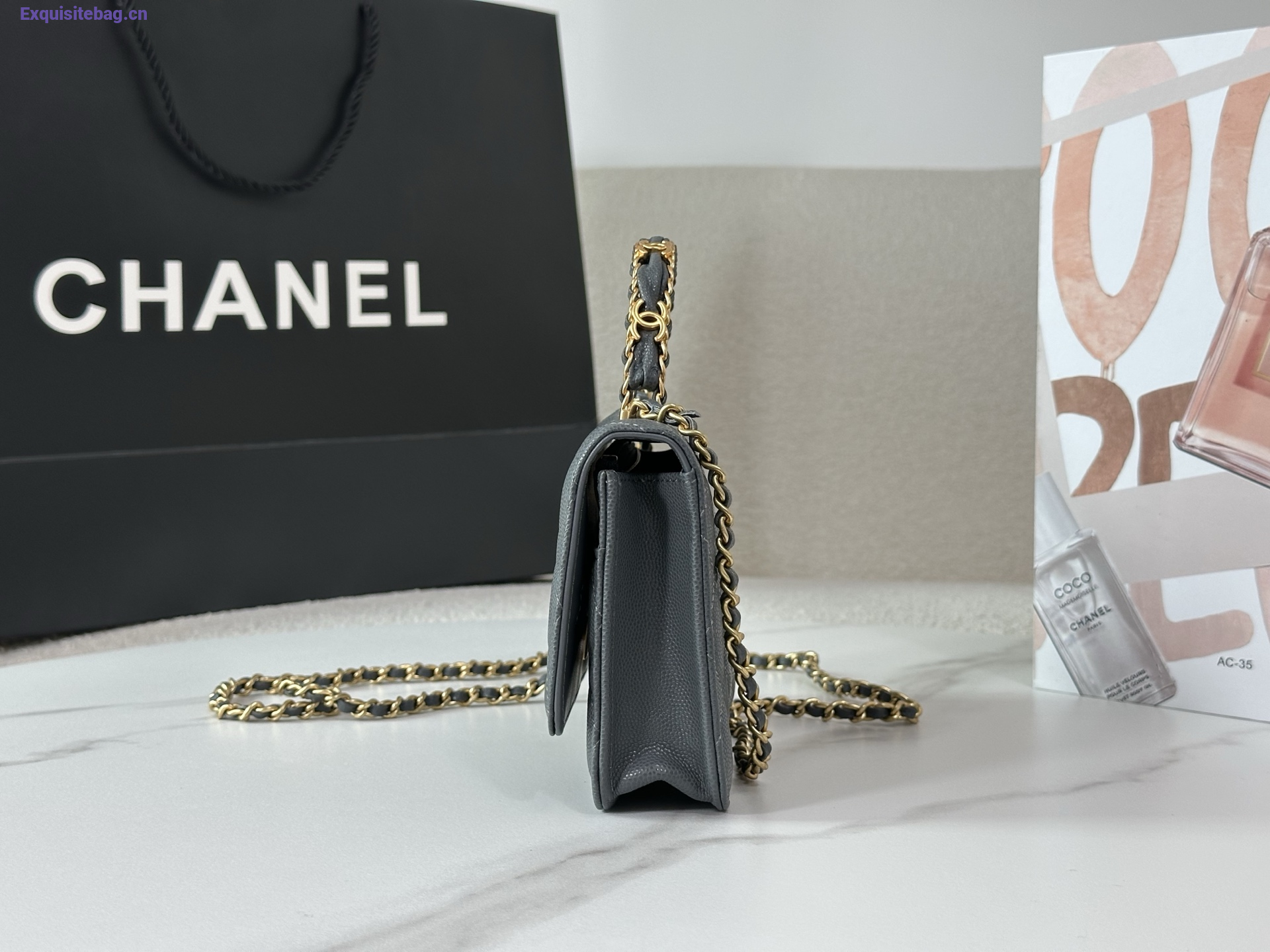 Chanel Caviar Quilted Wallet On Chain WOC Grey