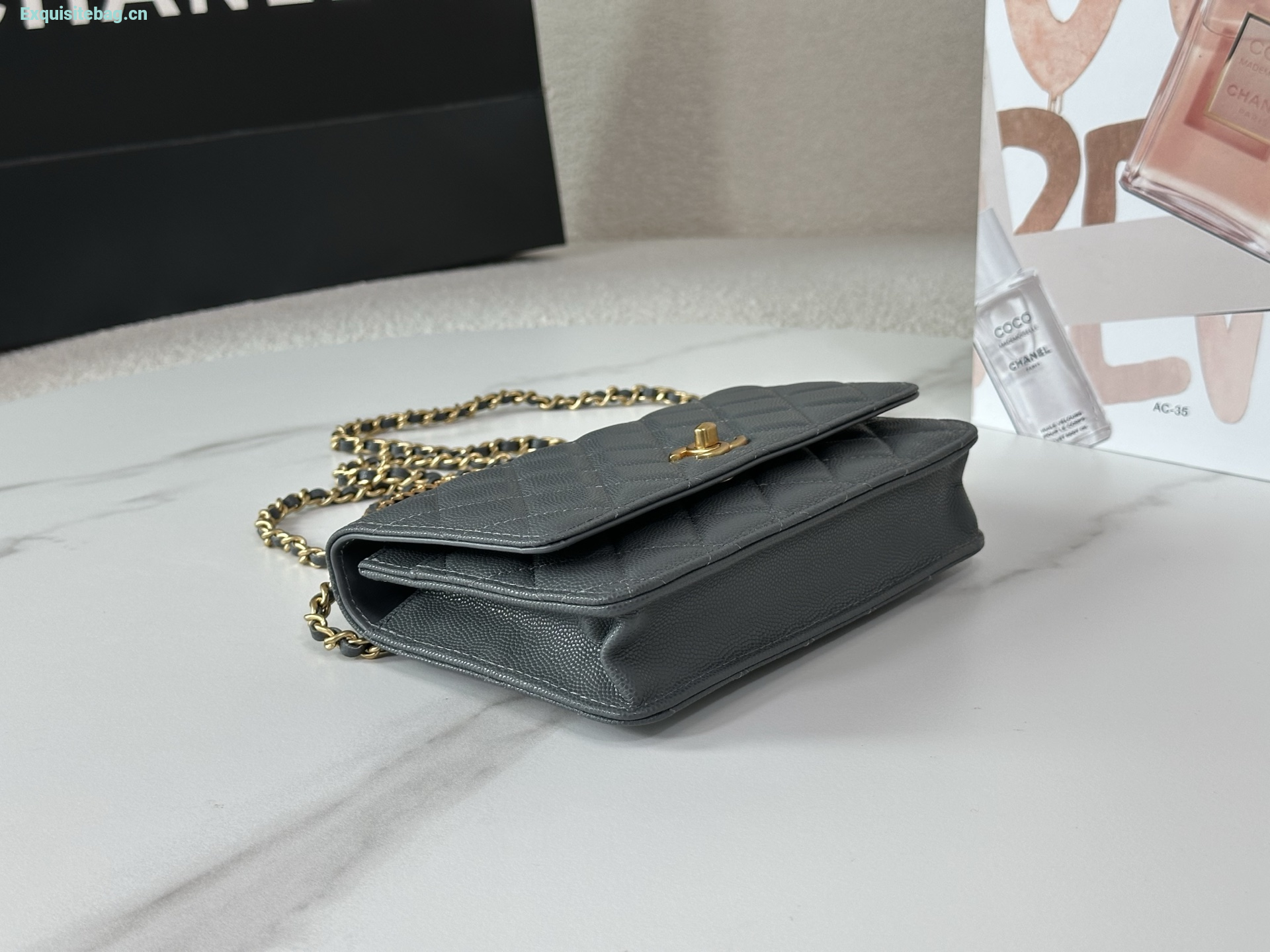 Chanel Caviar Quilted Wallet On Chain WOC Grey