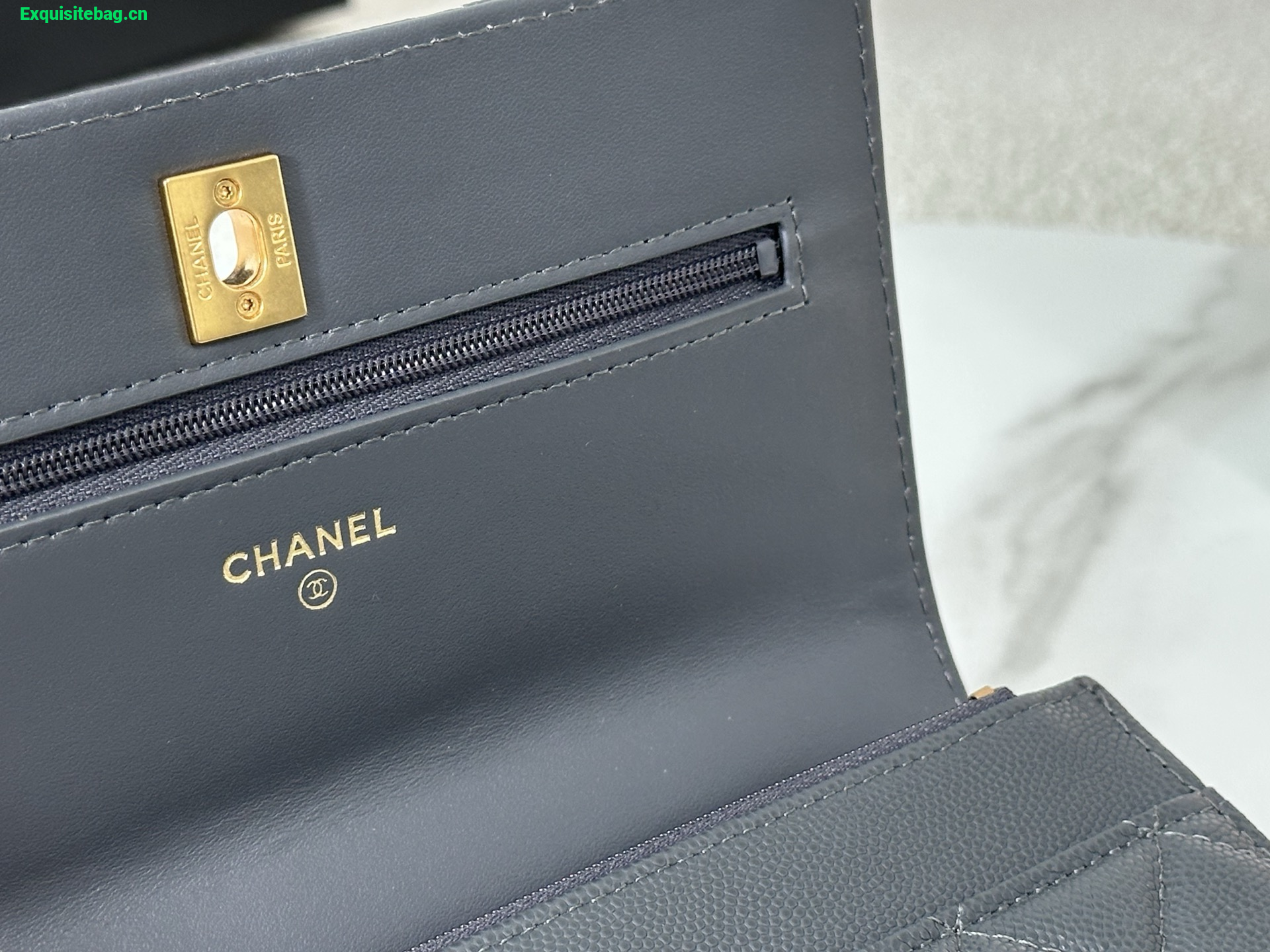 Chanel Caviar Quilted Wallet On Chain WOC Grey