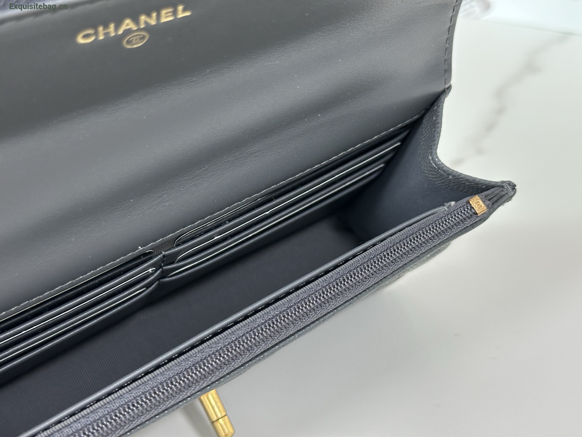 Chanel Caviar Quilted Wallet On Chain WOC Grey