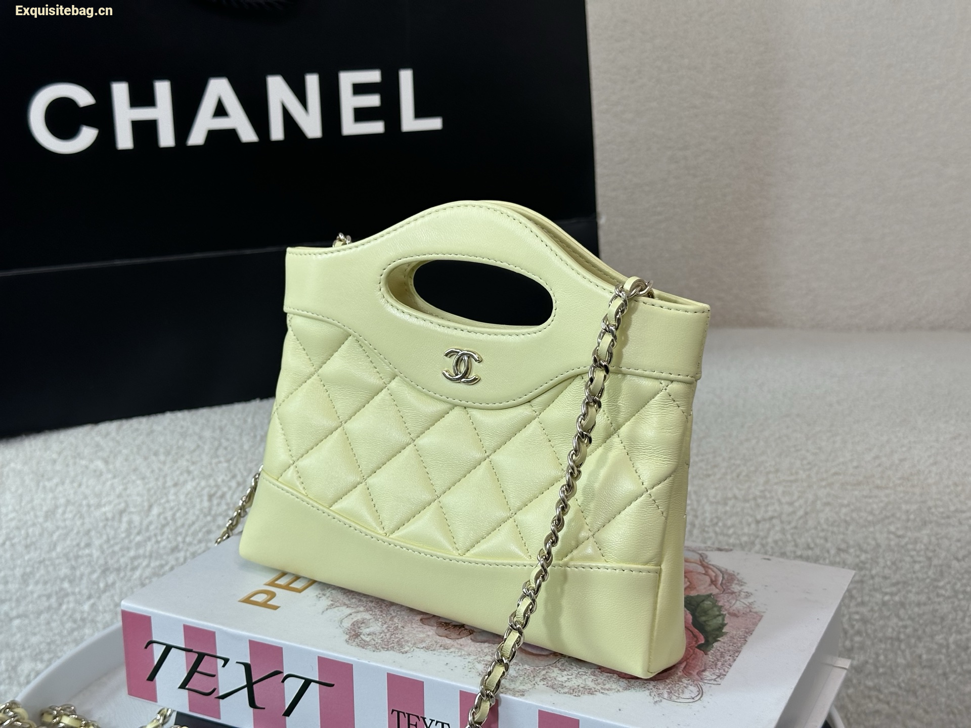 Chanel Yellow quilted leather mini tote bag with chain shoulder strap