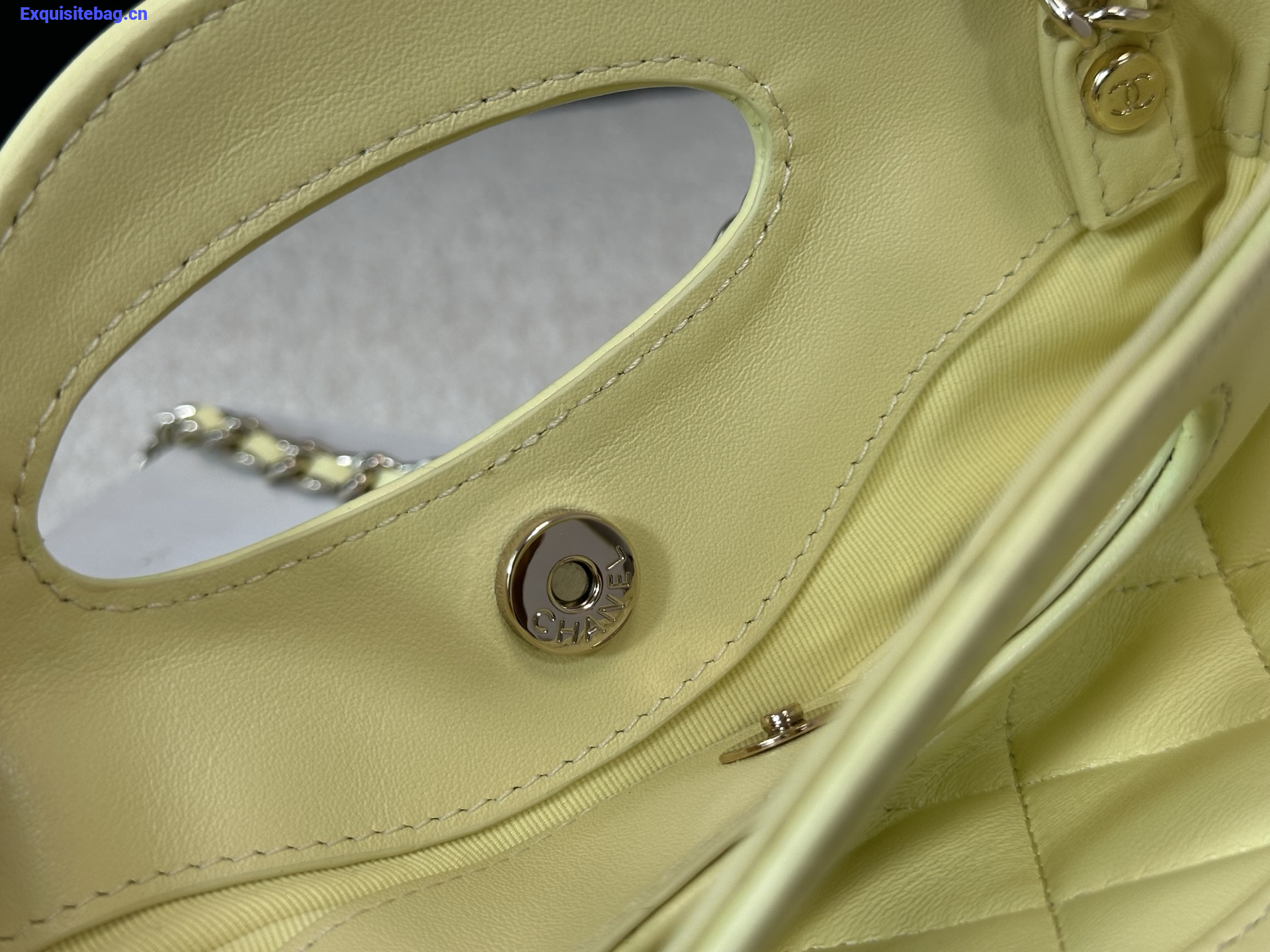 Chanel Yellow quilted leather mini tote bag with chain shoulder strap