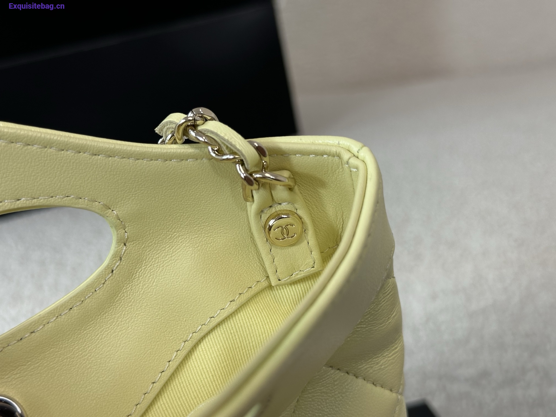 Chanel Yellow quilted leather mini tote bag with chain shoulder strap