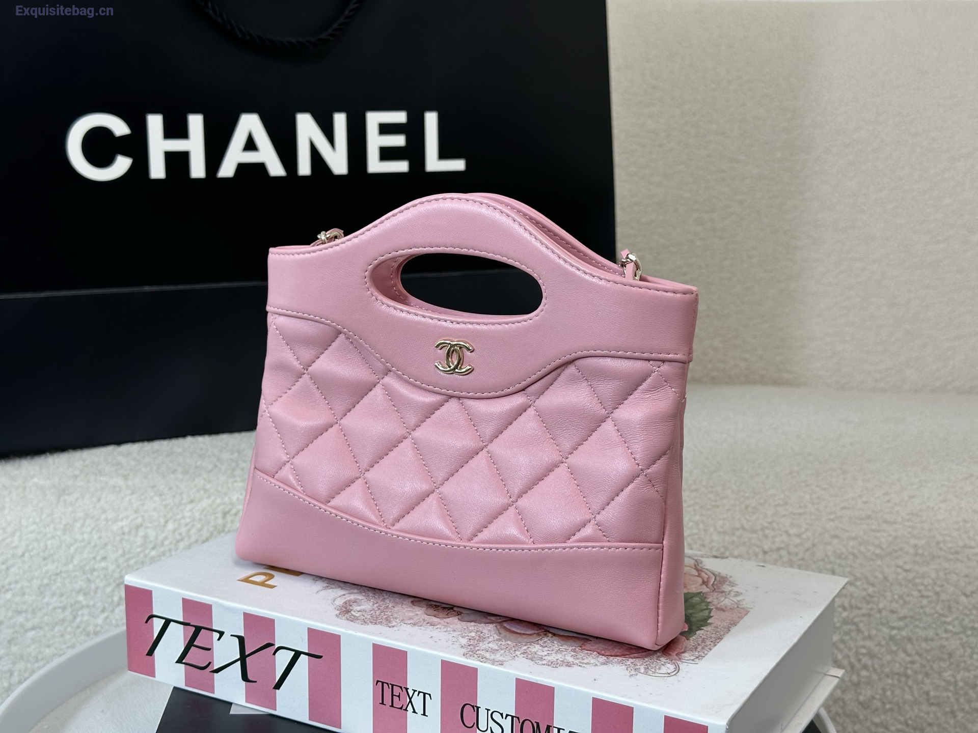 Chanel Pink quilted leather mini tote bag with chain shoulder strap
