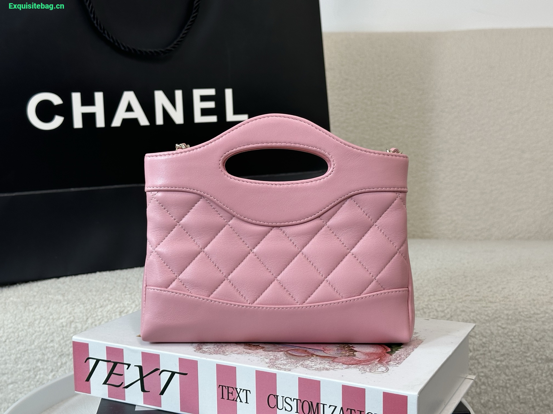 Chanel Pink quilted leather mini tote bag with chain shoulder strap