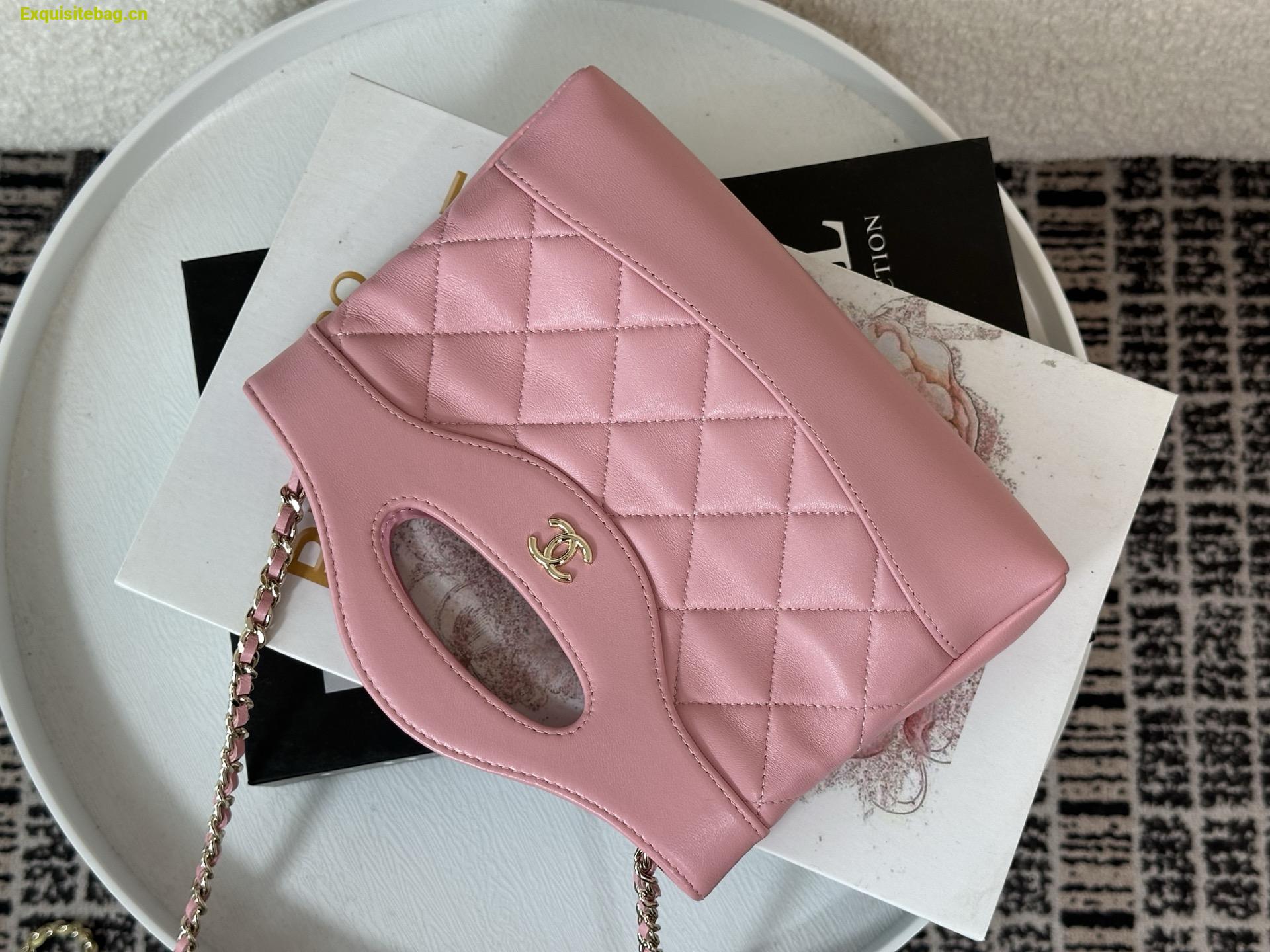 Chanel Pink quilted leather mini tote bag with chain shoulder strap