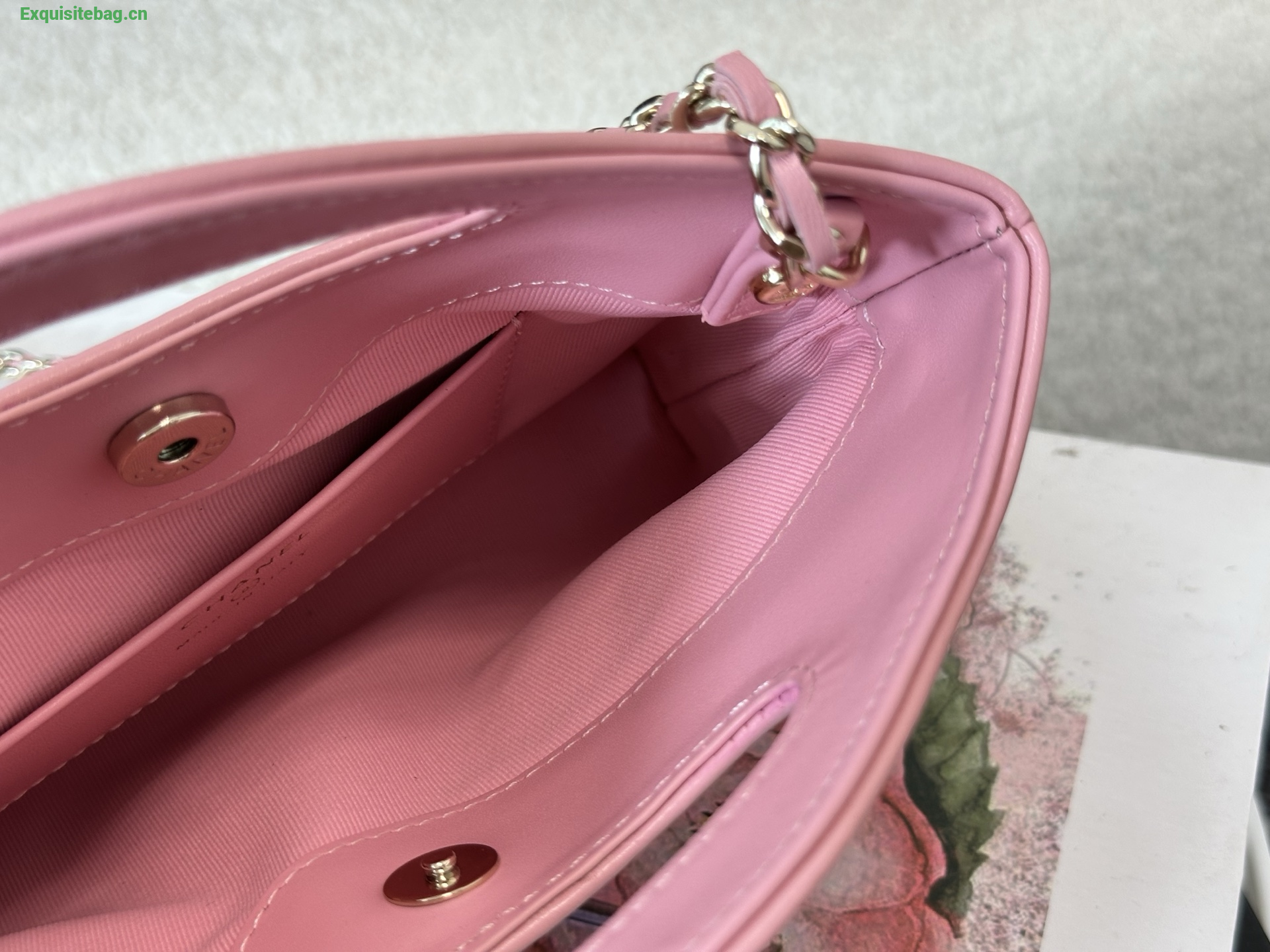 Chanel Pink quilted leather mini tote bag with chain shoulder strap