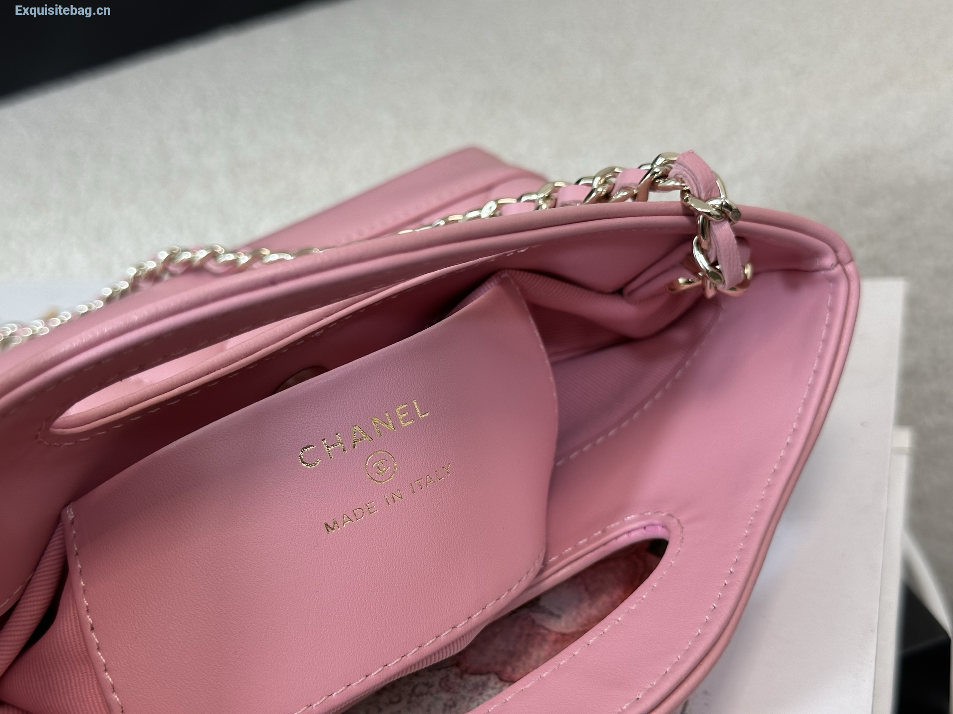 Chanel Pink quilted leather mini tote bag with chain shoulder strap