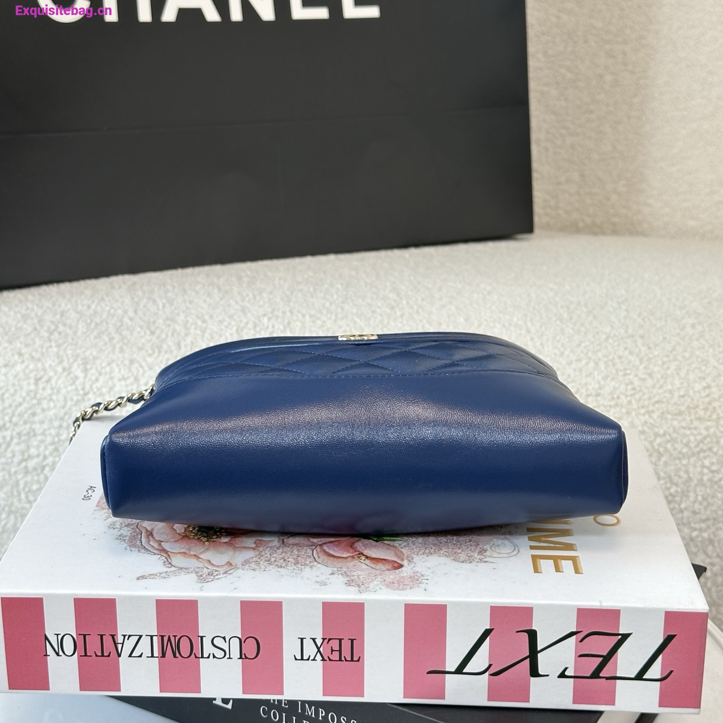 Chanel Blue quilted leather mini tote bag with chain shoulder strap