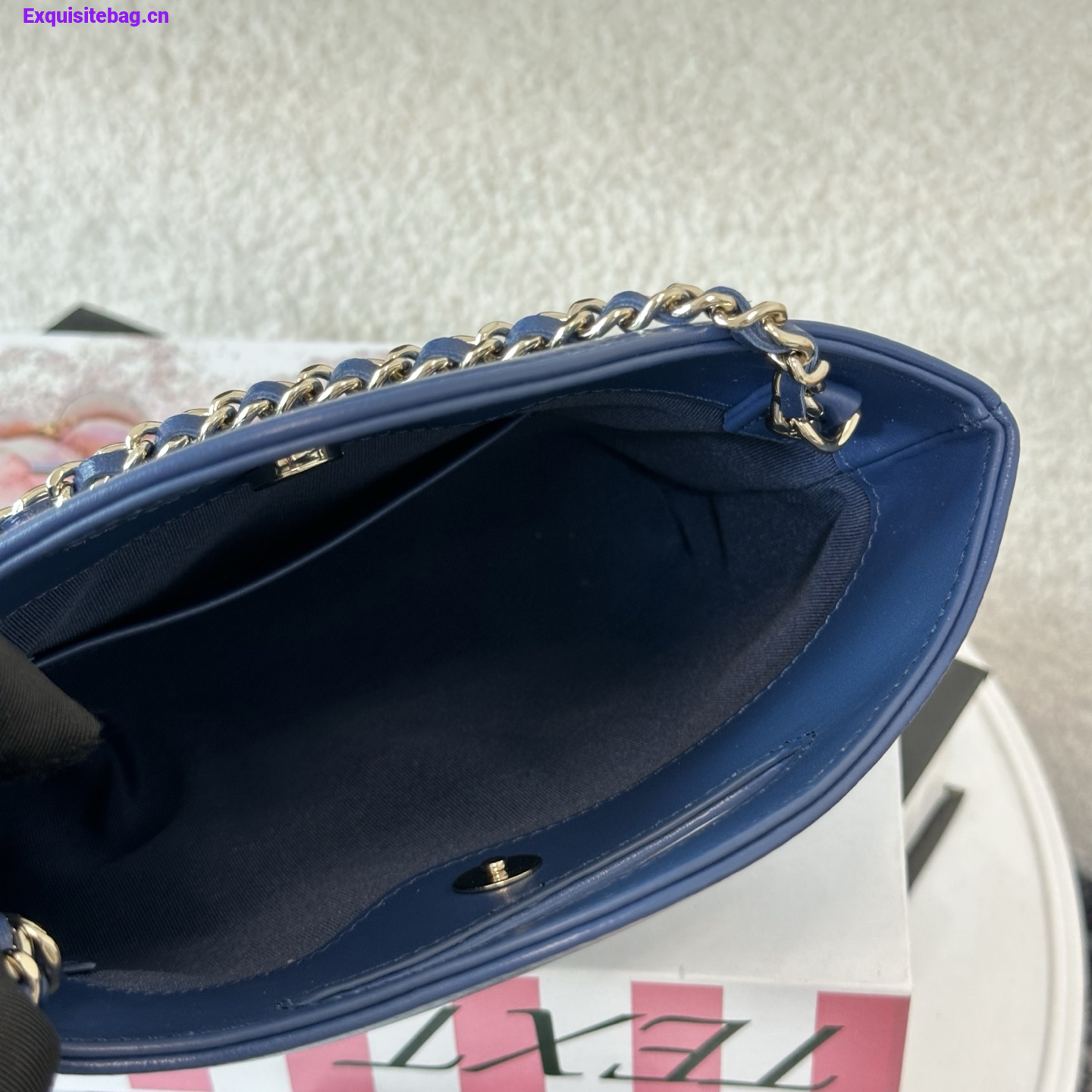 Chanel Blue quilted leather mini tote bag with chain shoulder strap