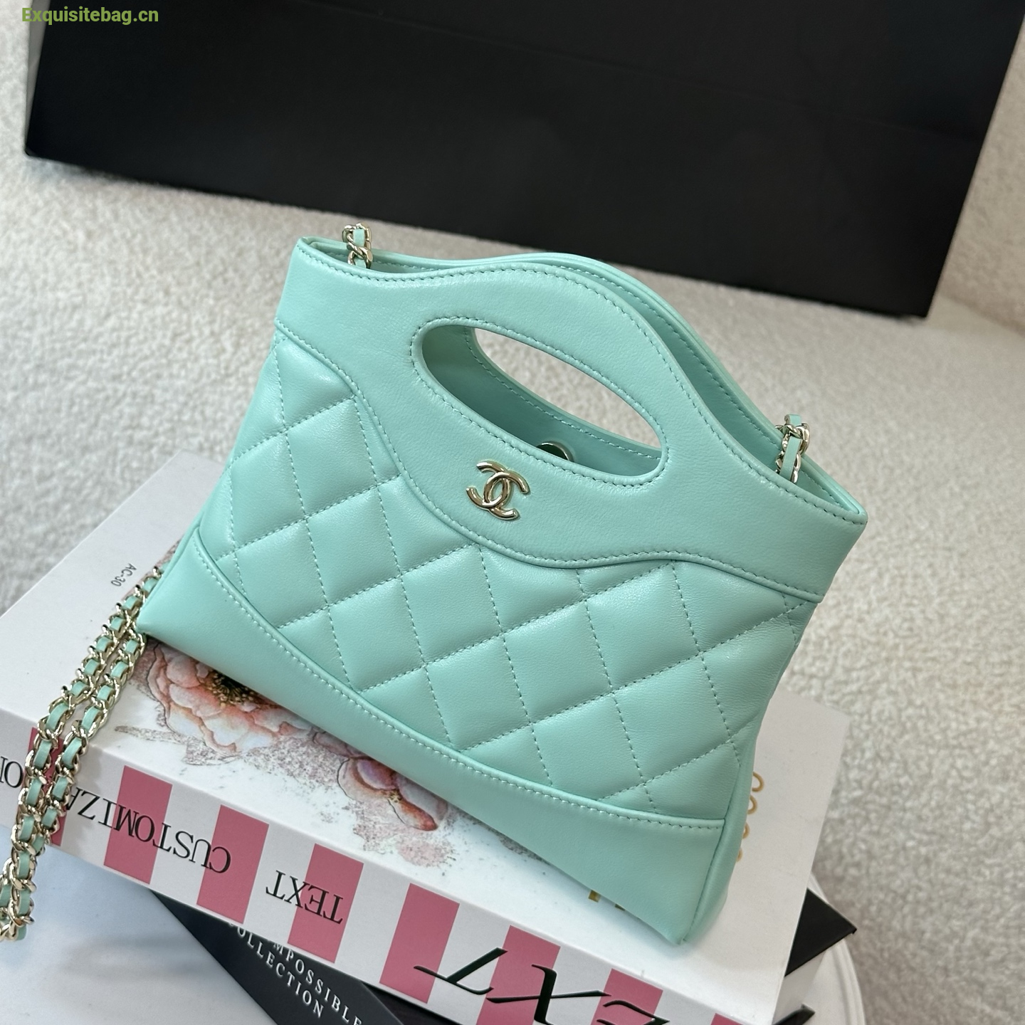 Chanel Green quilted leather mini tote bag with chain shoulder strap