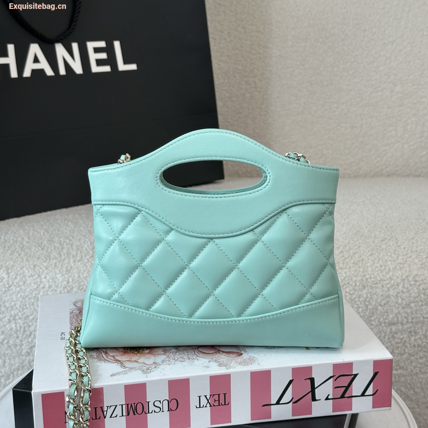 Chanel Green quilted leather mini tote bag with chain shoulder strap