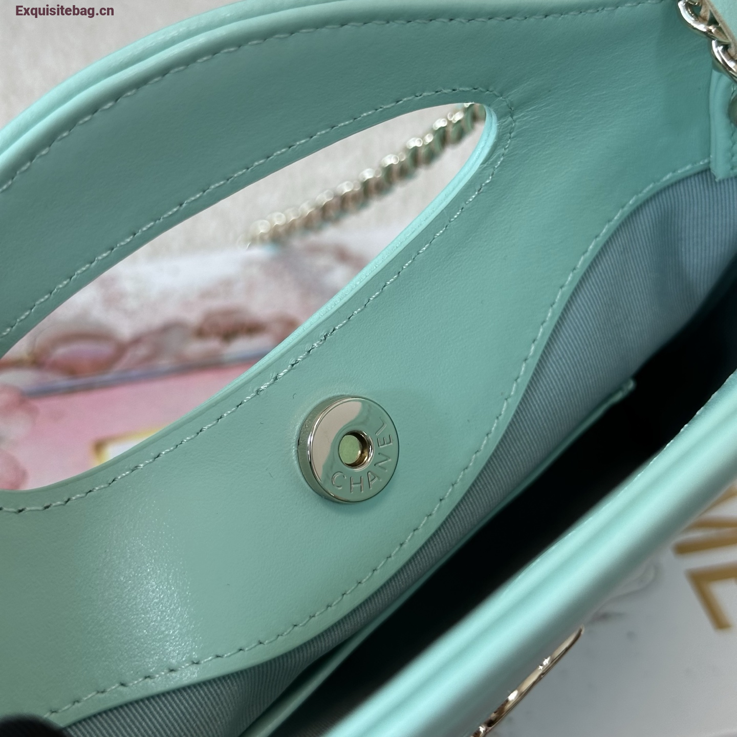 Chanel Green quilted leather mini tote bag with chain shoulder strap