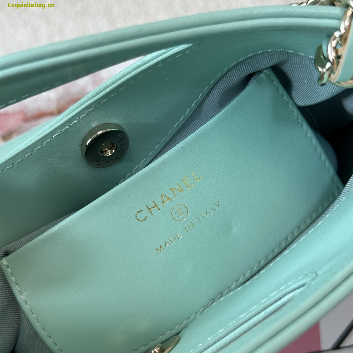 Chanel Green quilted leather mini tote bag with chain shoulder strap