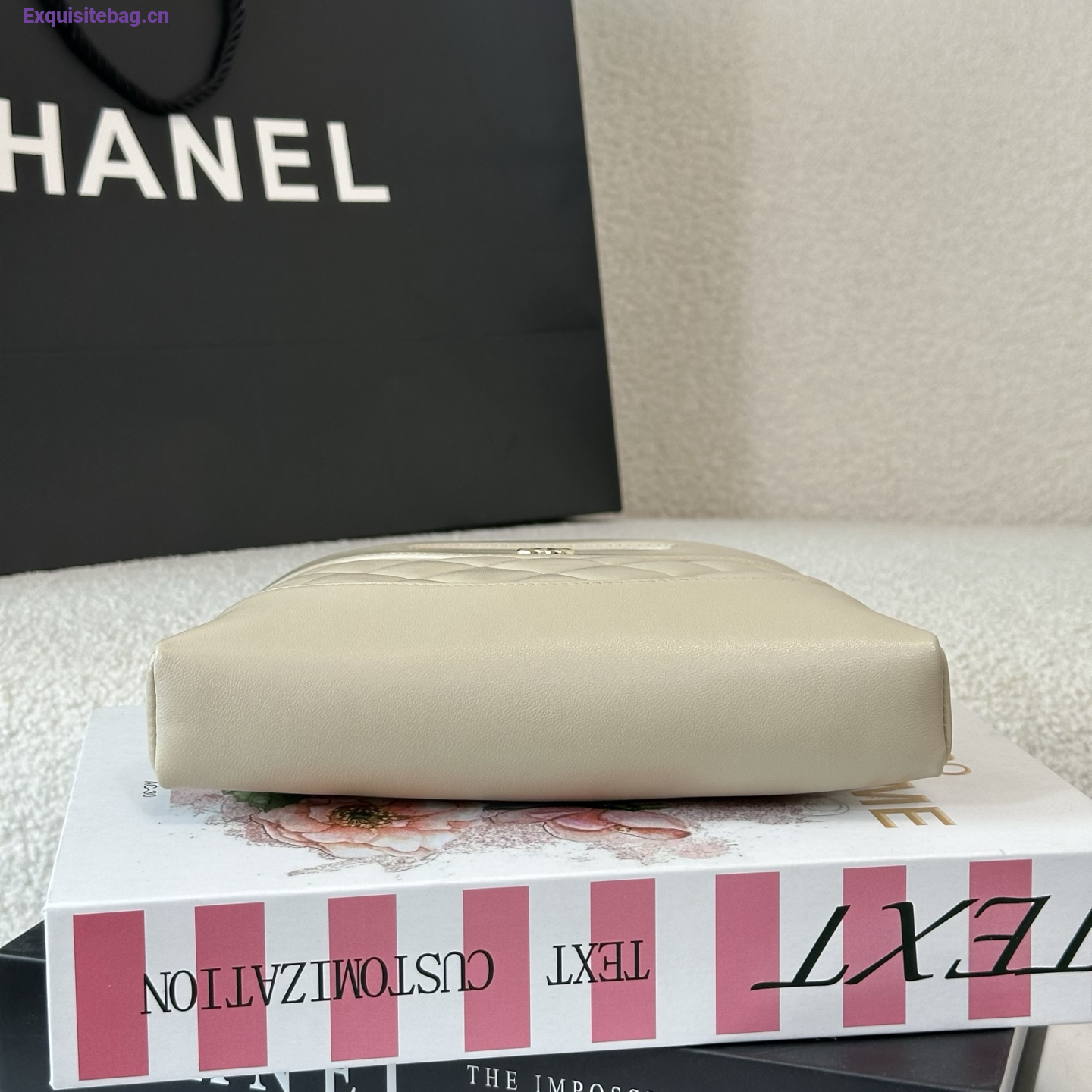 Chanel Beige quilted leather mini tote bag with chain shoulder strap