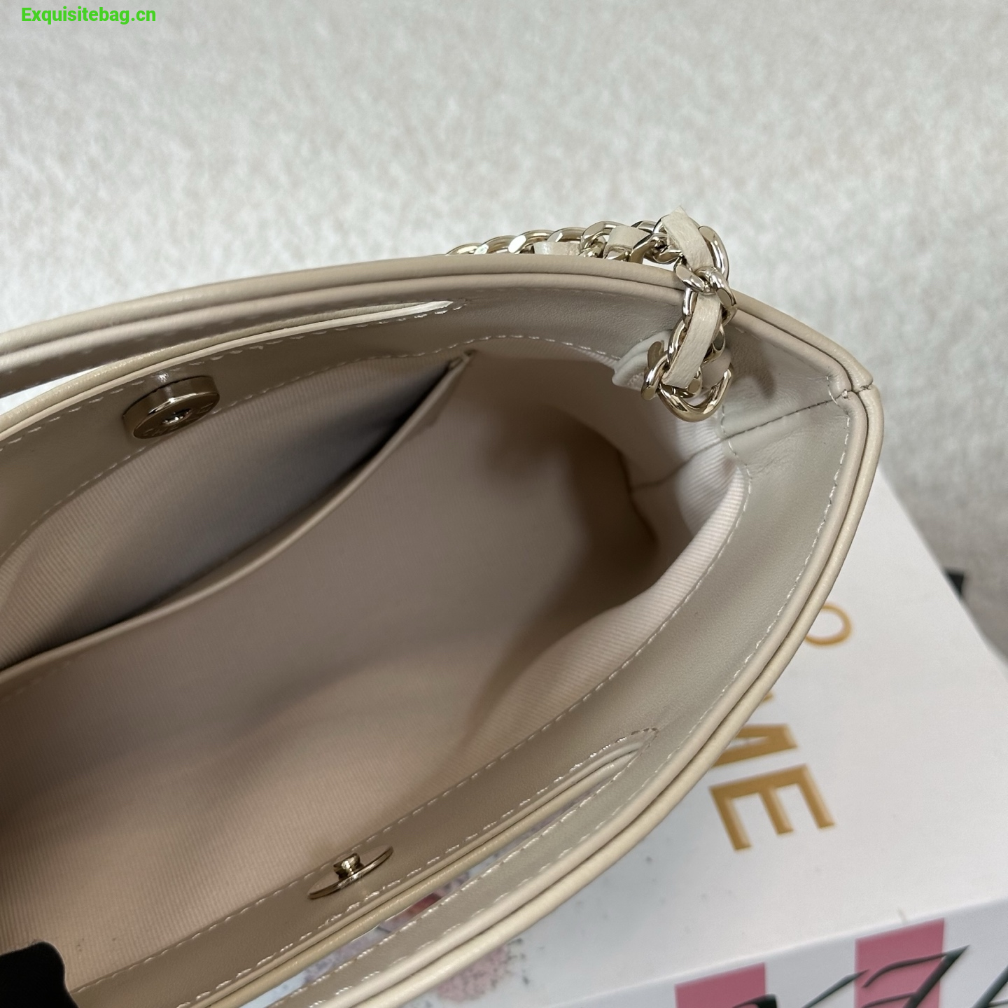 Chanel Beige quilted leather mini tote bag with chain shoulder strap