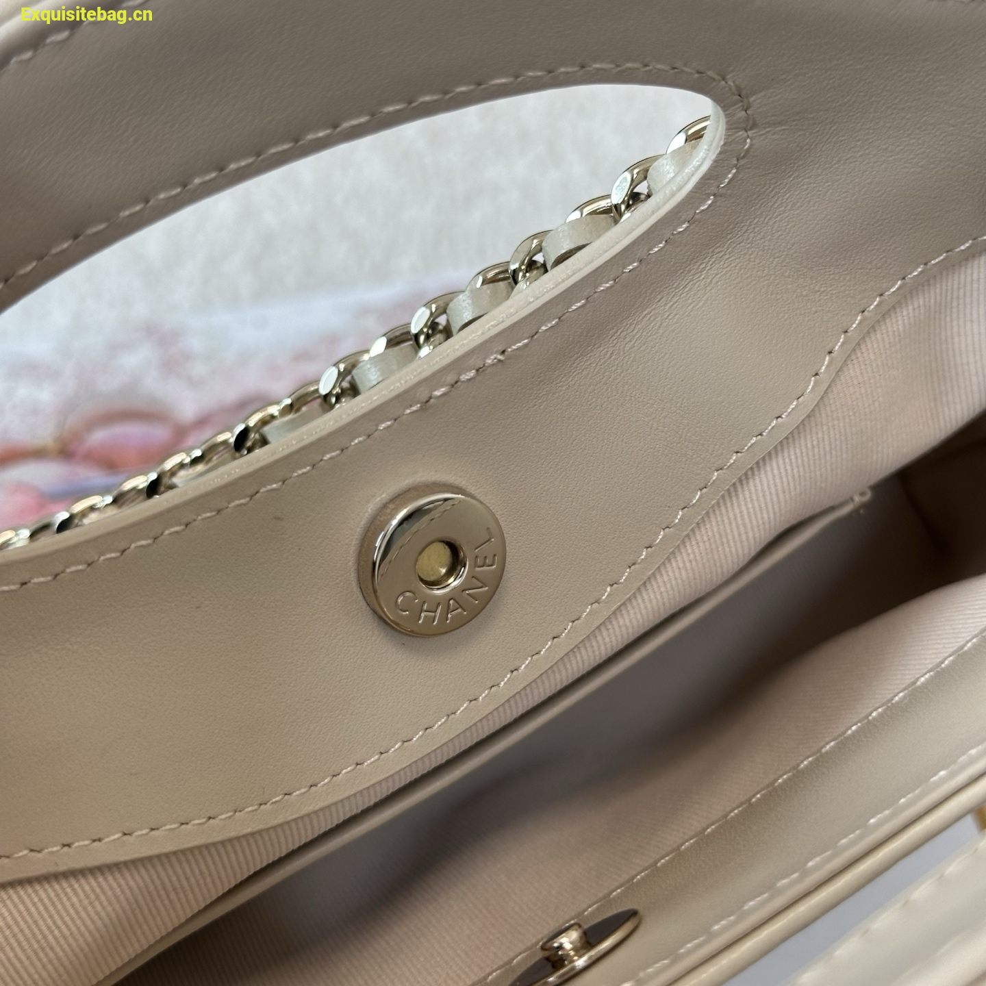 Chanel Beige quilted leather mini tote bag with chain shoulder strap