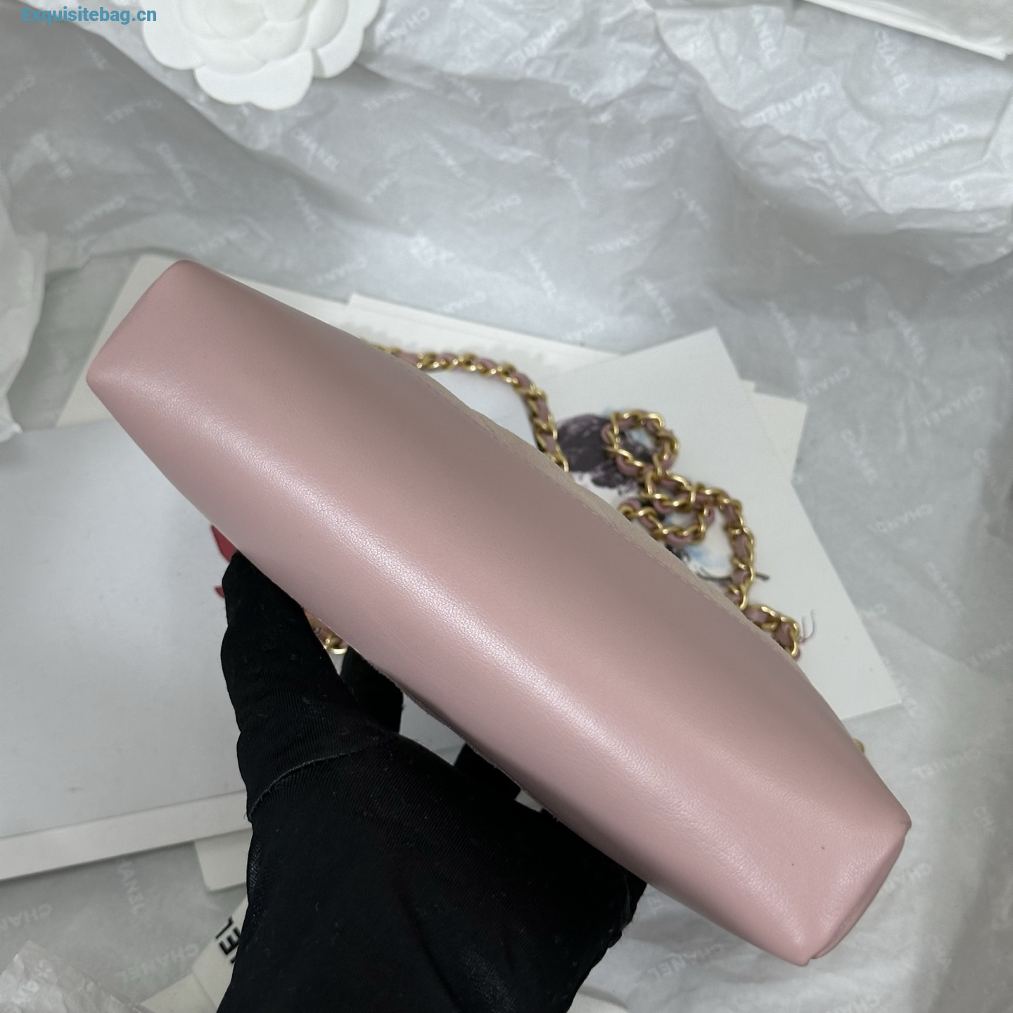 Chanel Light Pink quilted leather mini tote bag with chain shoulder strap