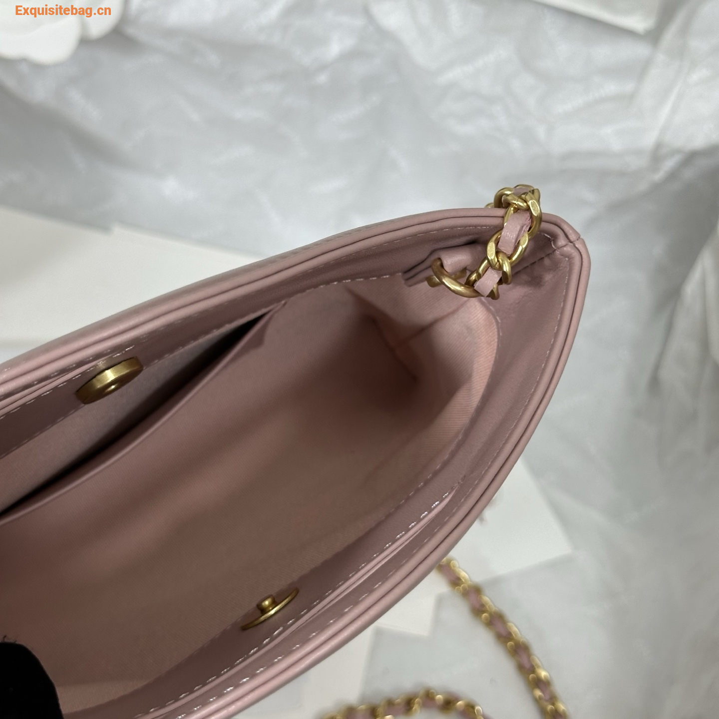 Chanel Light Pink quilted leather mini tote bag with chain shoulder strap