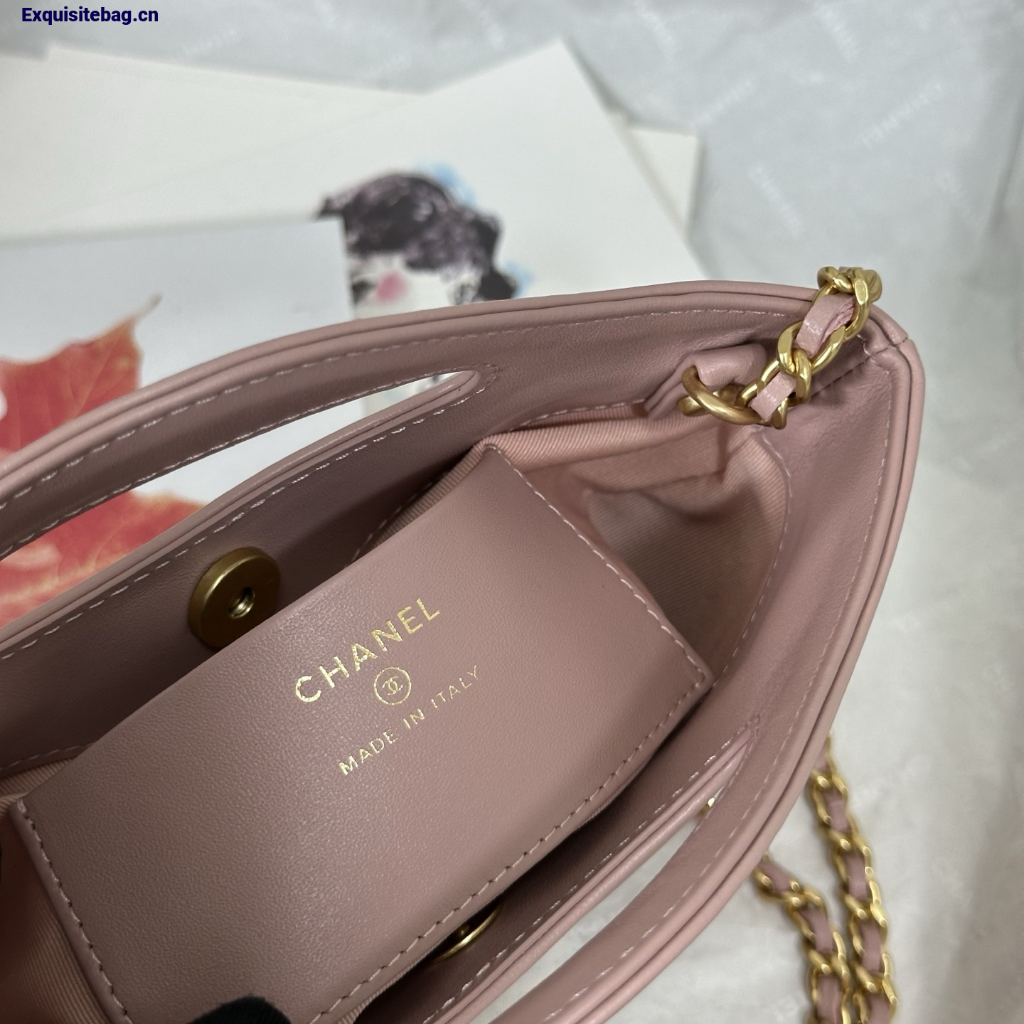 Chanel Light Pink quilted leather mini tote bag with chain shoulder strap