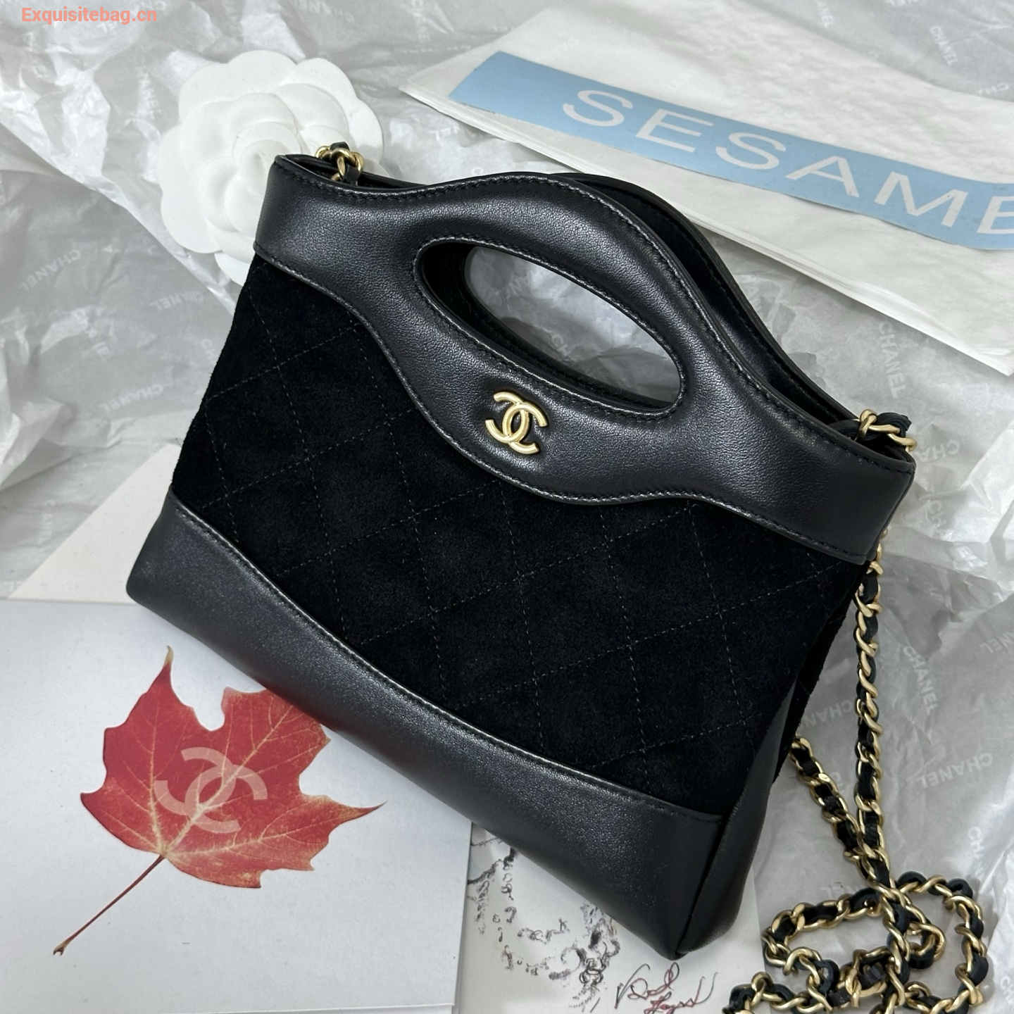 Chanel Black quilted leather mini tote bag with chain shoulder strap