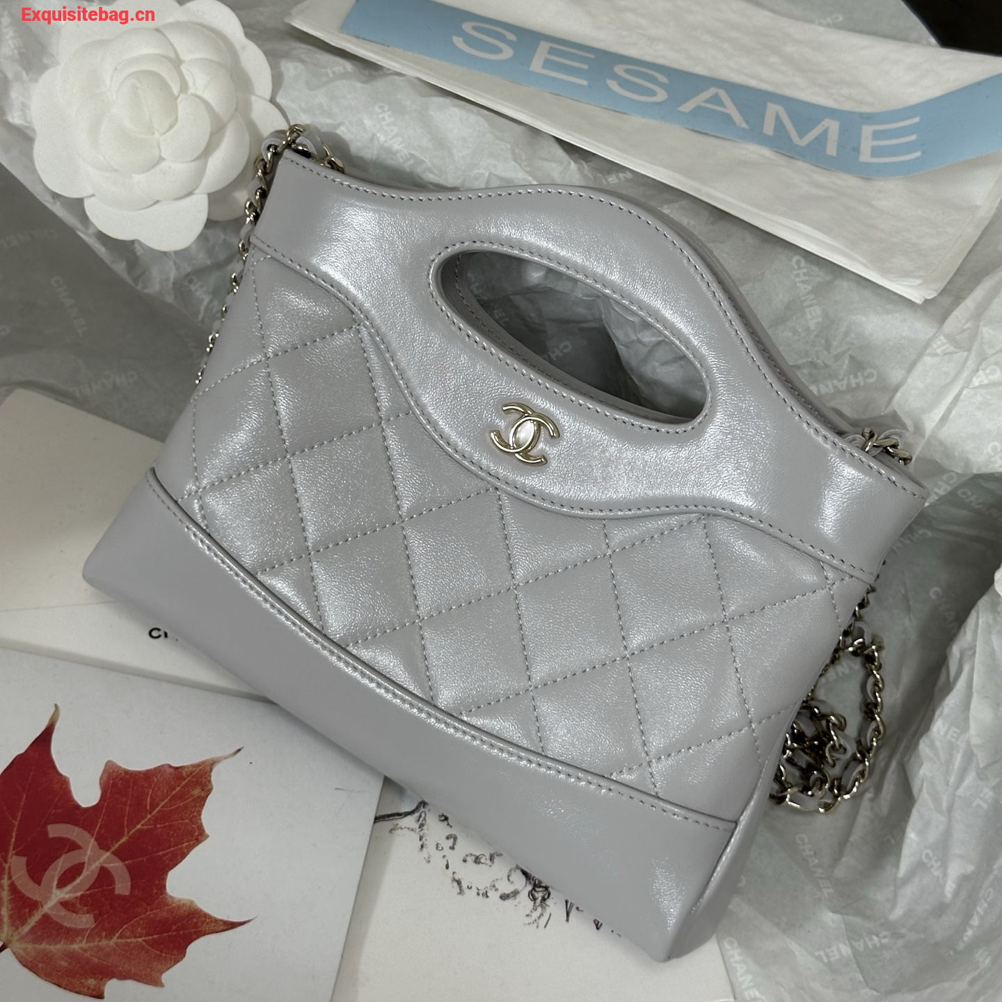 Chanel Grey quilted leather mini tote bag with chain shoulder strap