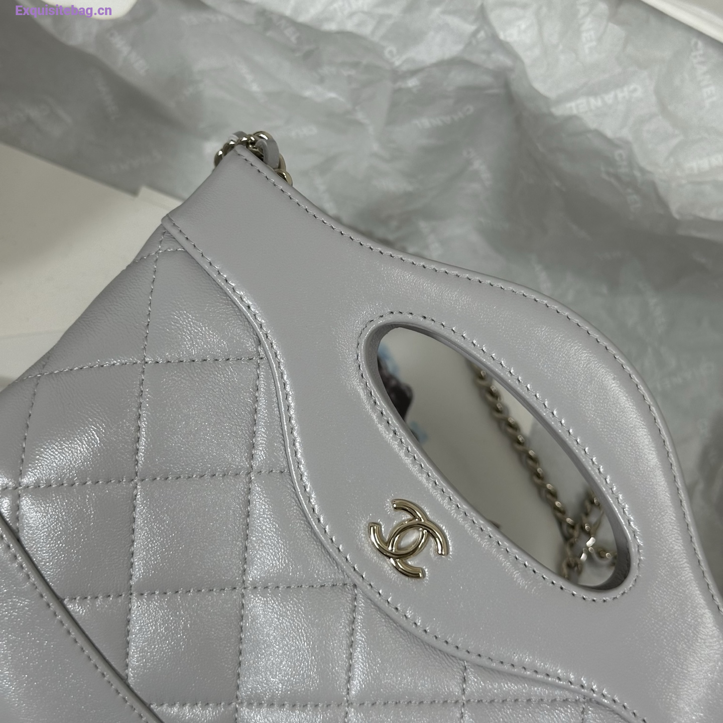 Chanel Grey quilted leather mini tote bag with chain shoulder strap