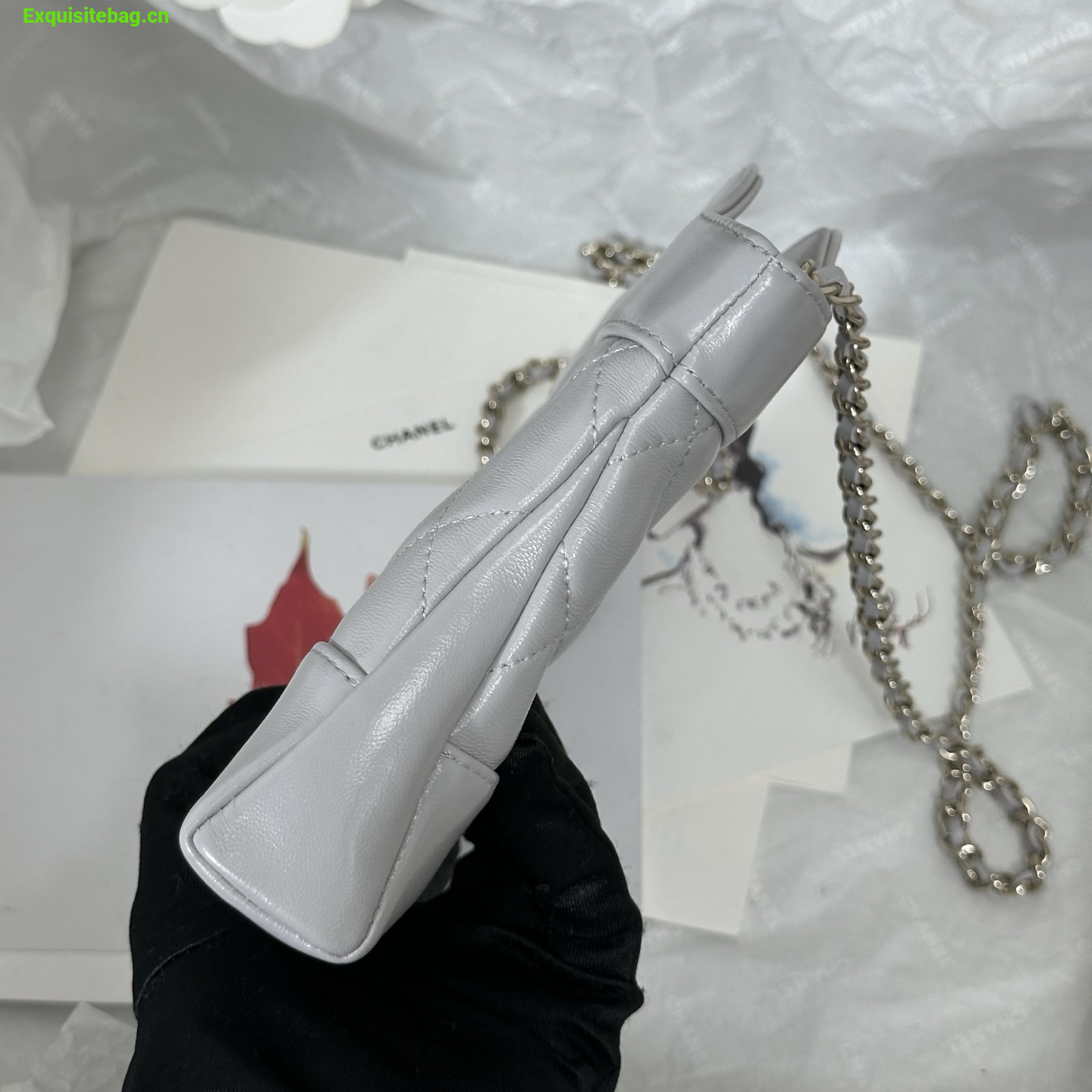 Chanel Grey quilted leather mini tote bag with chain shoulder strap