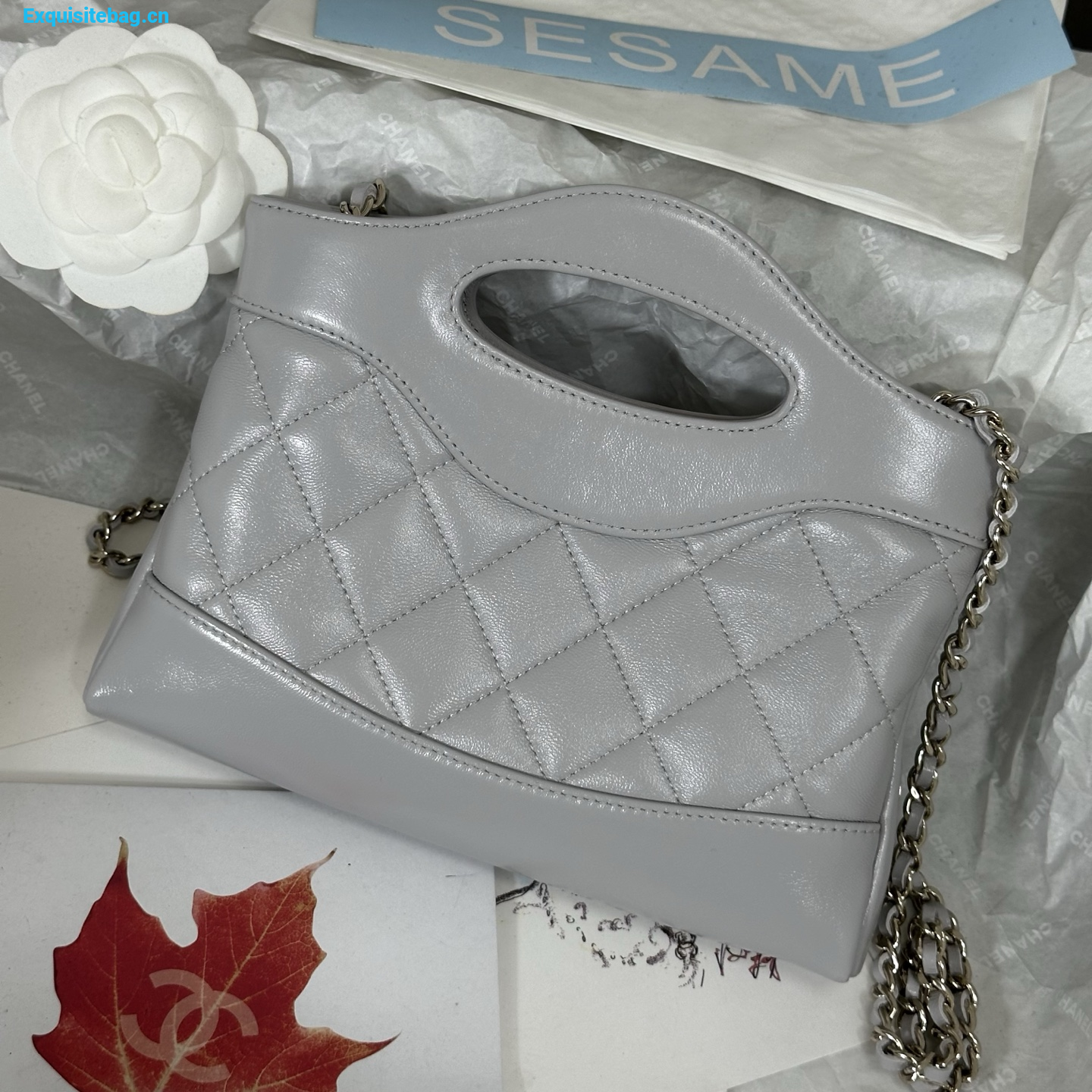 Chanel Grey quilted leather mini tote bag with chain shoulder strap