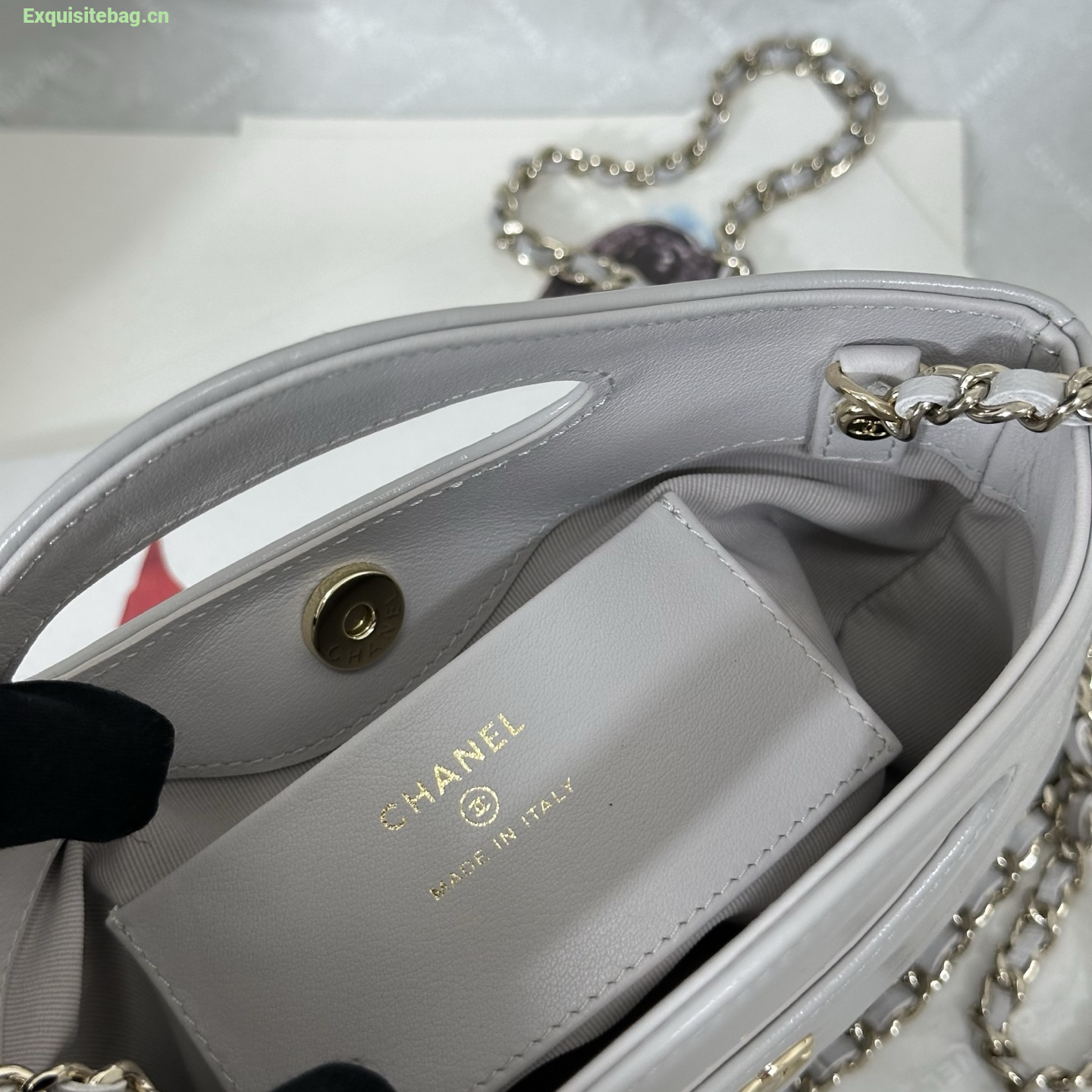 Chanel Grey quilted leather mini tote bag with chain shoulder strap