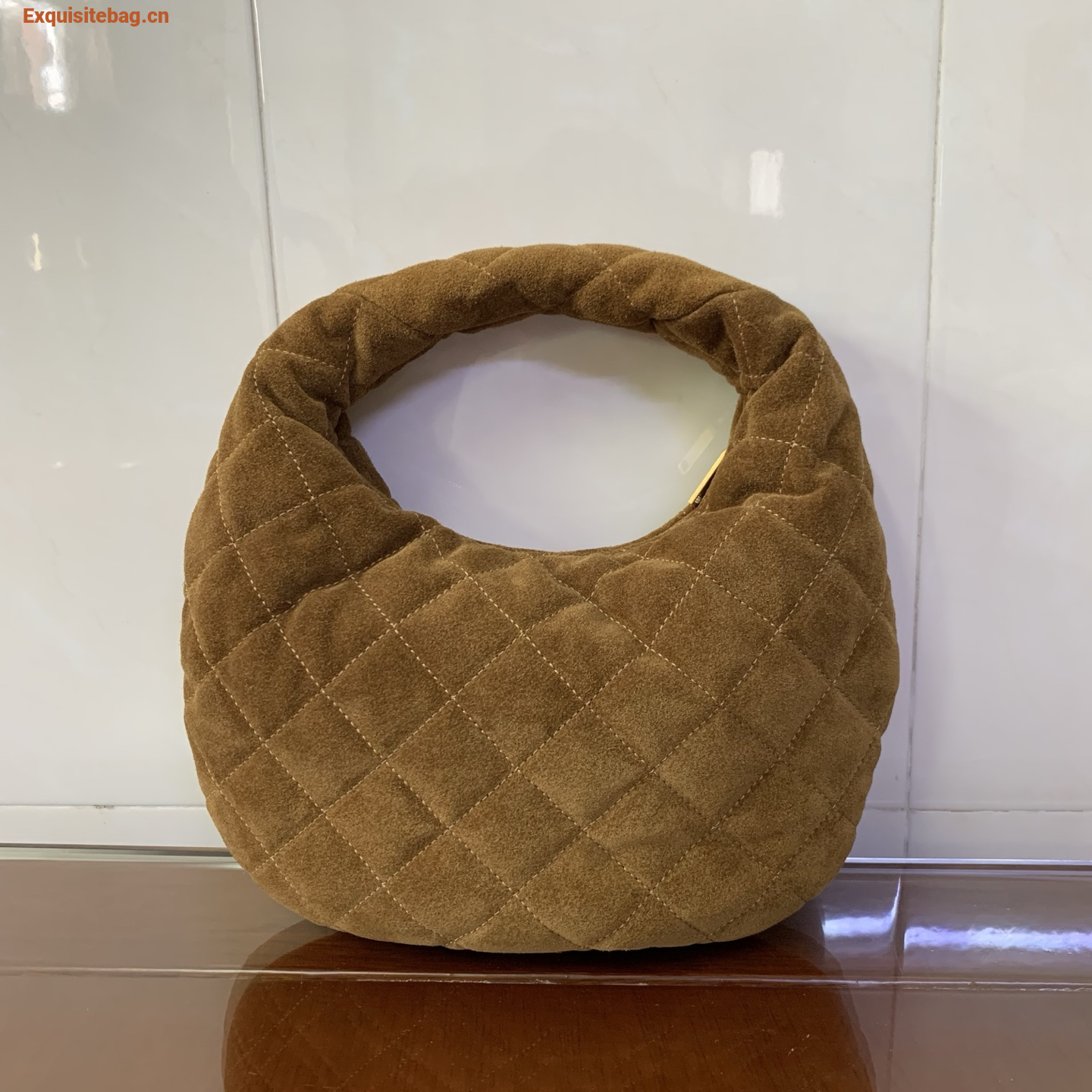 Saint Laurent Le 5 A 7 Small Embossed Suede Hobo Bag Brown