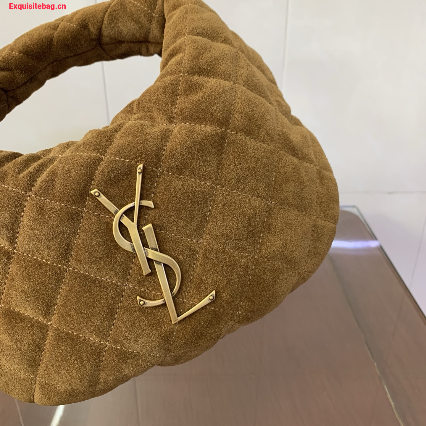 Saint Laurent Le 5 A 7 Small Embossed Suede Hobo Bag Brown