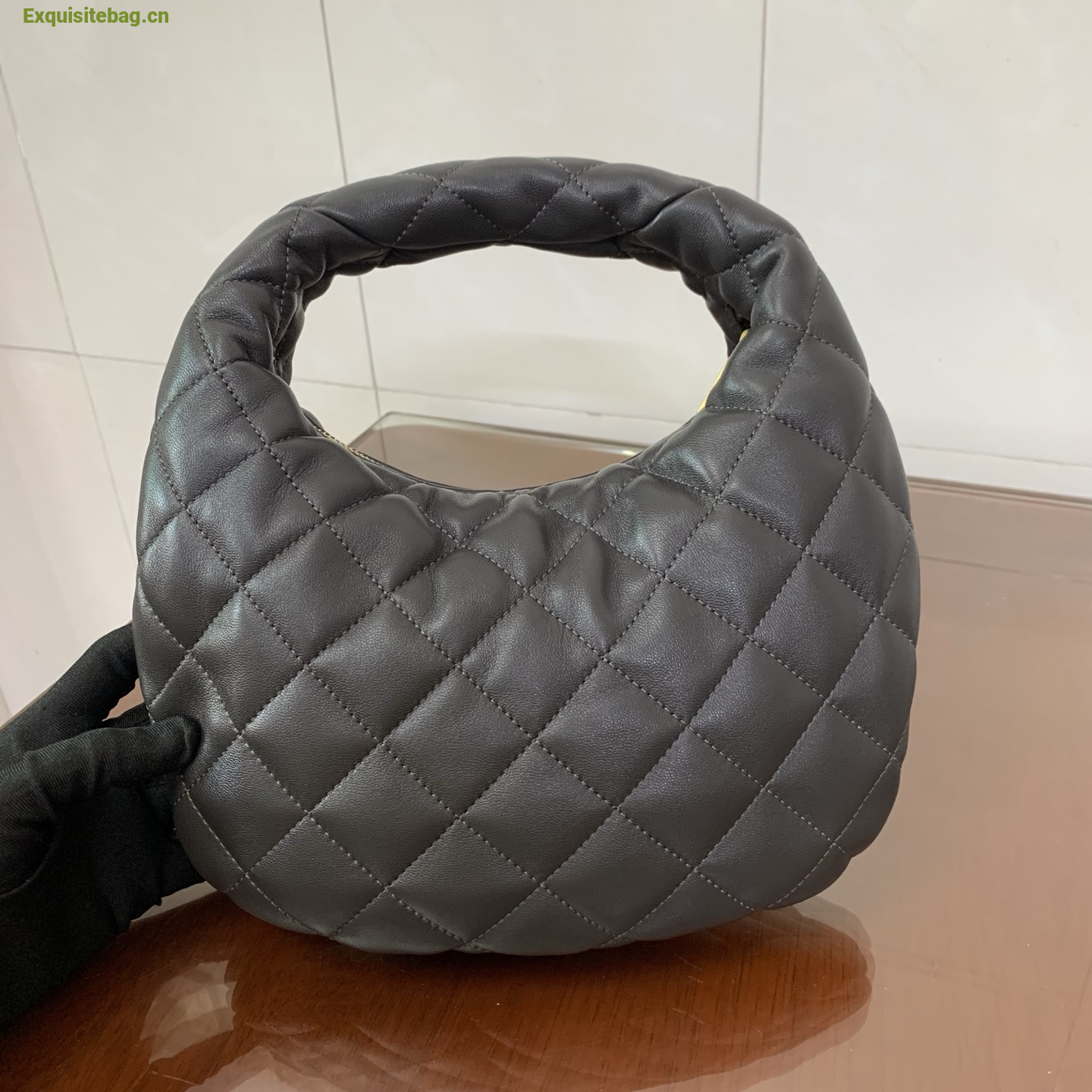 Saint Laurent Le 5 A 7 Small Embossed Suede Hobo Bag Grey