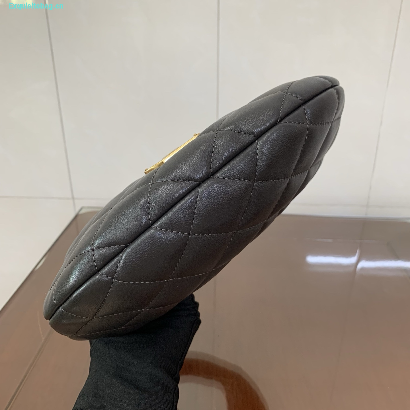 Saint Laurent Le 5 A 7 Small Embossed Suede Hobo Bag Grey