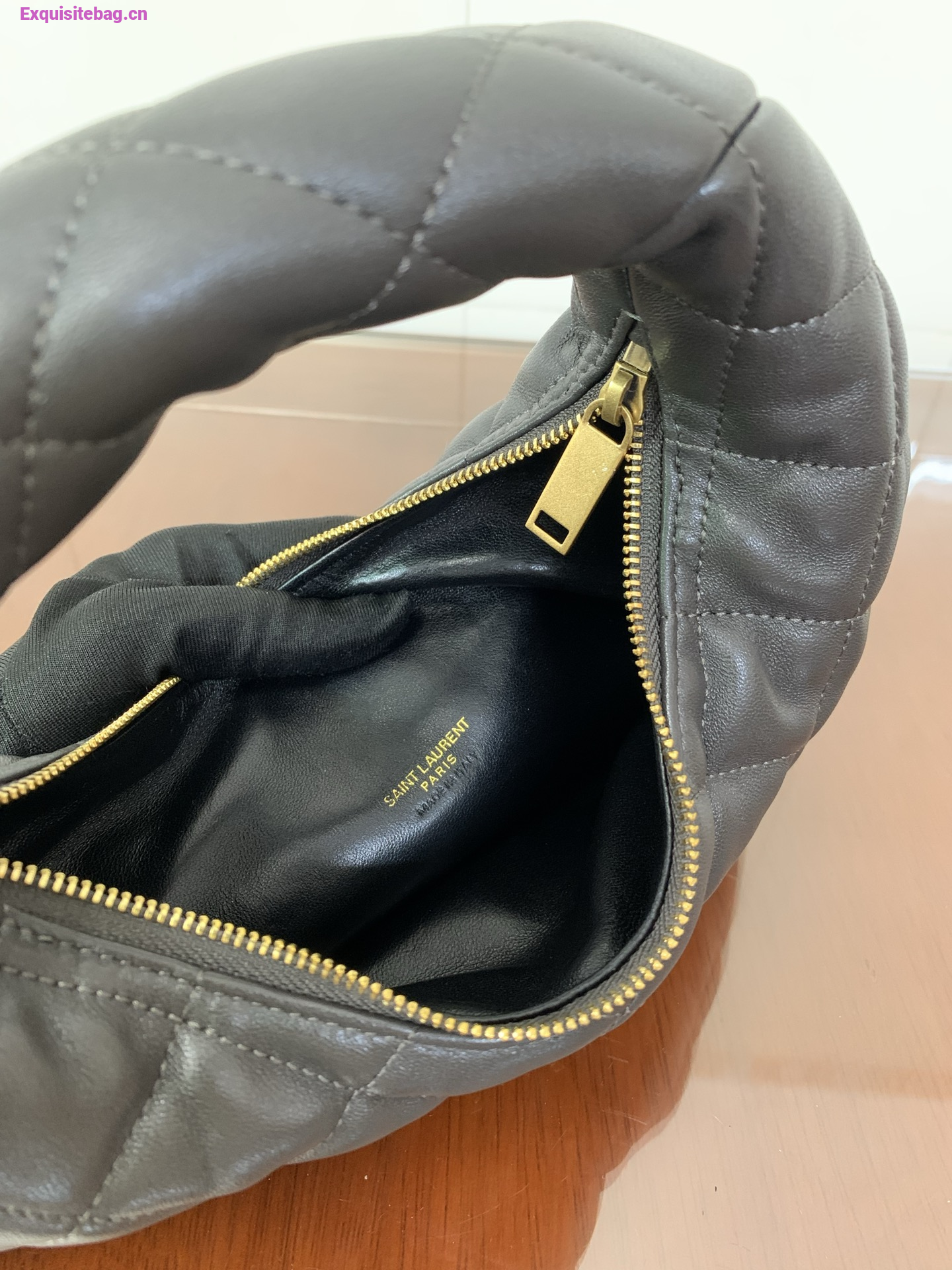 Saint Laurent Le 5 A 7 Small Embossed Suede Hobo Bag Grey