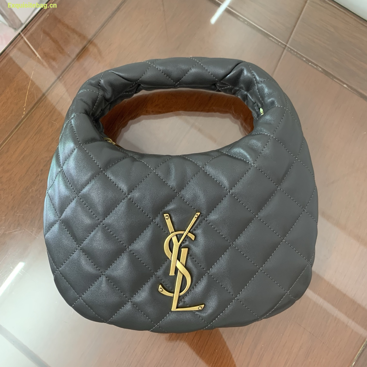 Saint Laurent Le 5 A 7 Small Embossed Suede Hobo Bag Grey