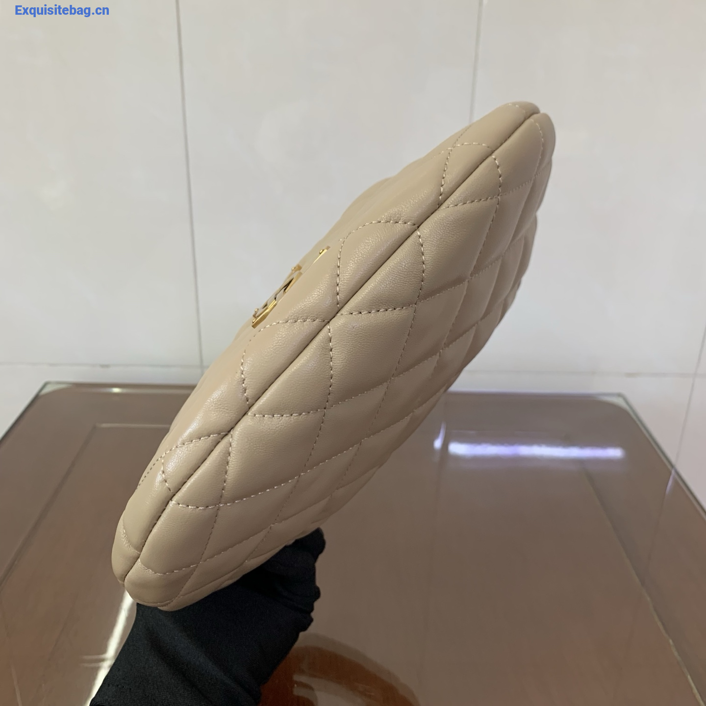 Saint Laurent Le 5 A 7 Small Embossed Suede Hobo Bag Beige